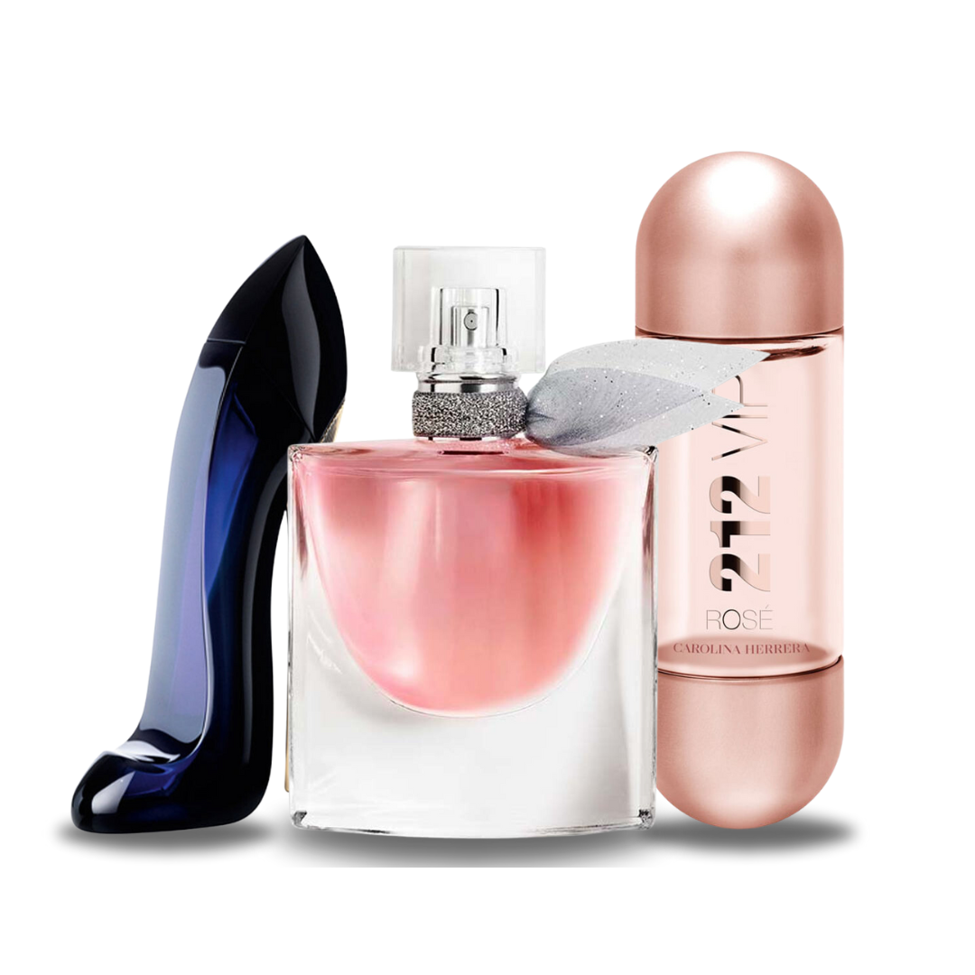 Kombinasjon av 3 dufter - Good Girl fra Carolina Herrera, La Vie Est Belle fra Lancôme og 212 VIP Rosé fra Carolina Herrera [100 ml hver]