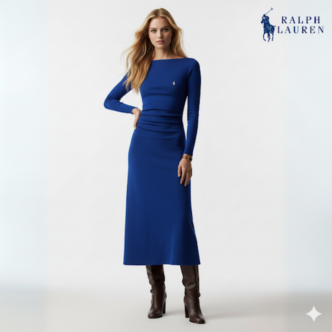 Nora Day Dress i ulljersey med fiskebeinvev