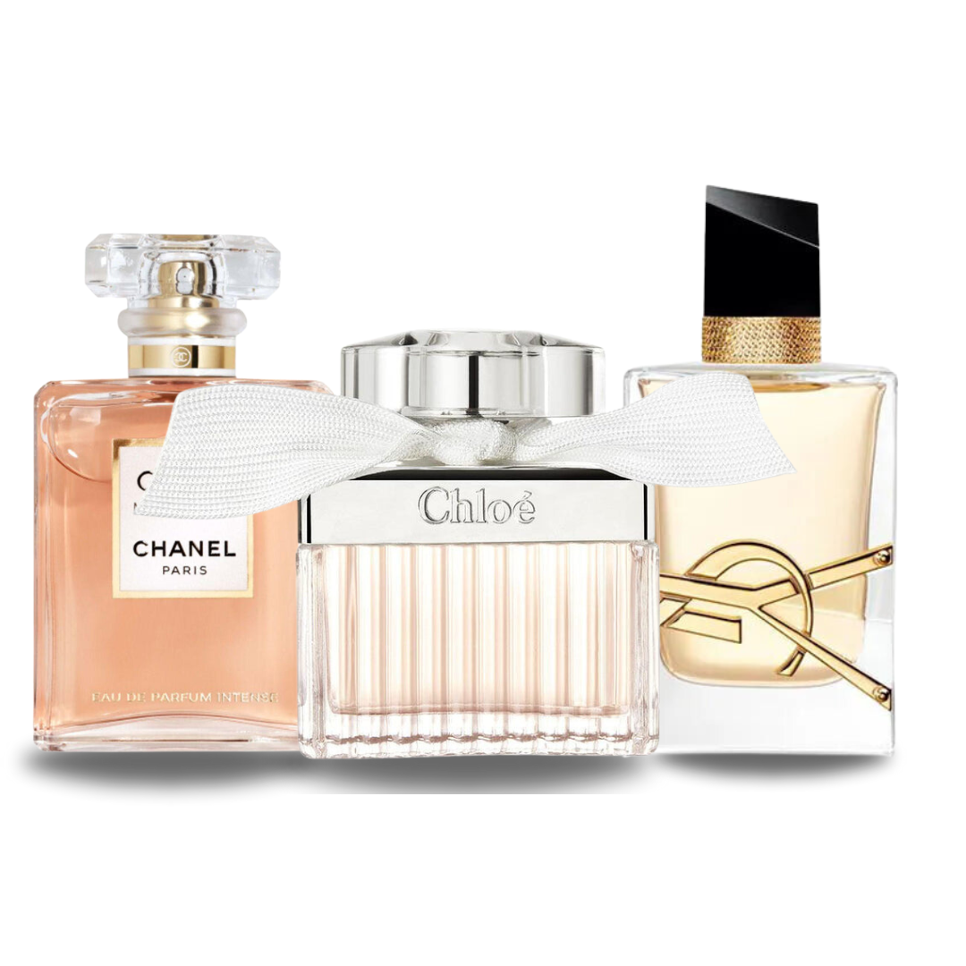 Kombinasjon av 3 dufter - Coco Mademoiselle fra Chanel, Libre fra Yves Saint Laurent og Chloé Signature [100 ml hver]