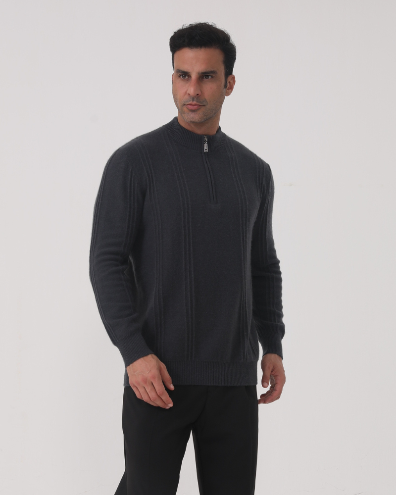 100% Cashmere Ribbet Halv Glidelås