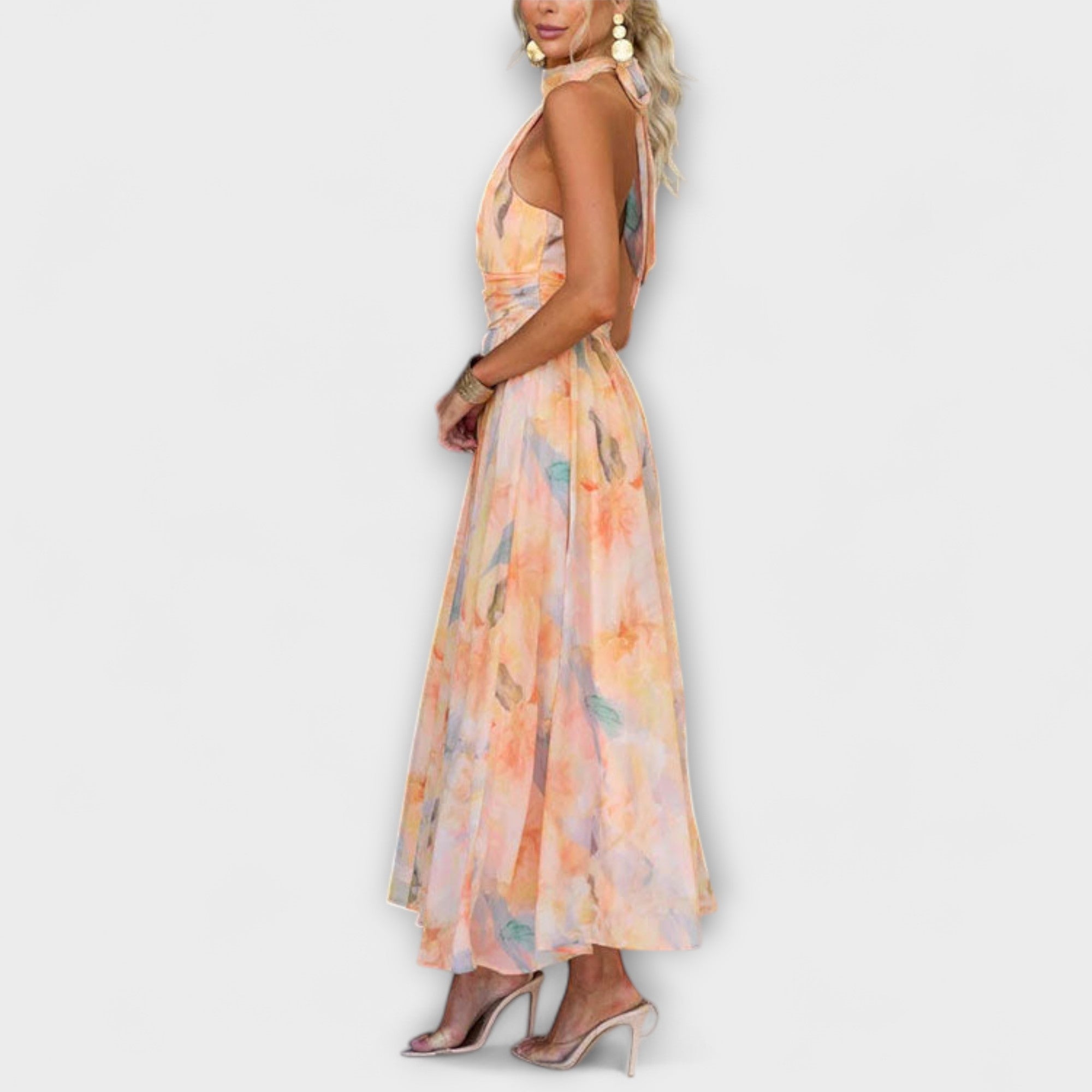 Halter-Nakke Akvarell Print Maxi Kjole