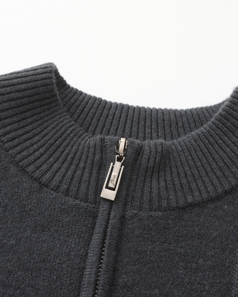 100% Cashmere Ribbet Halv Glidelås
