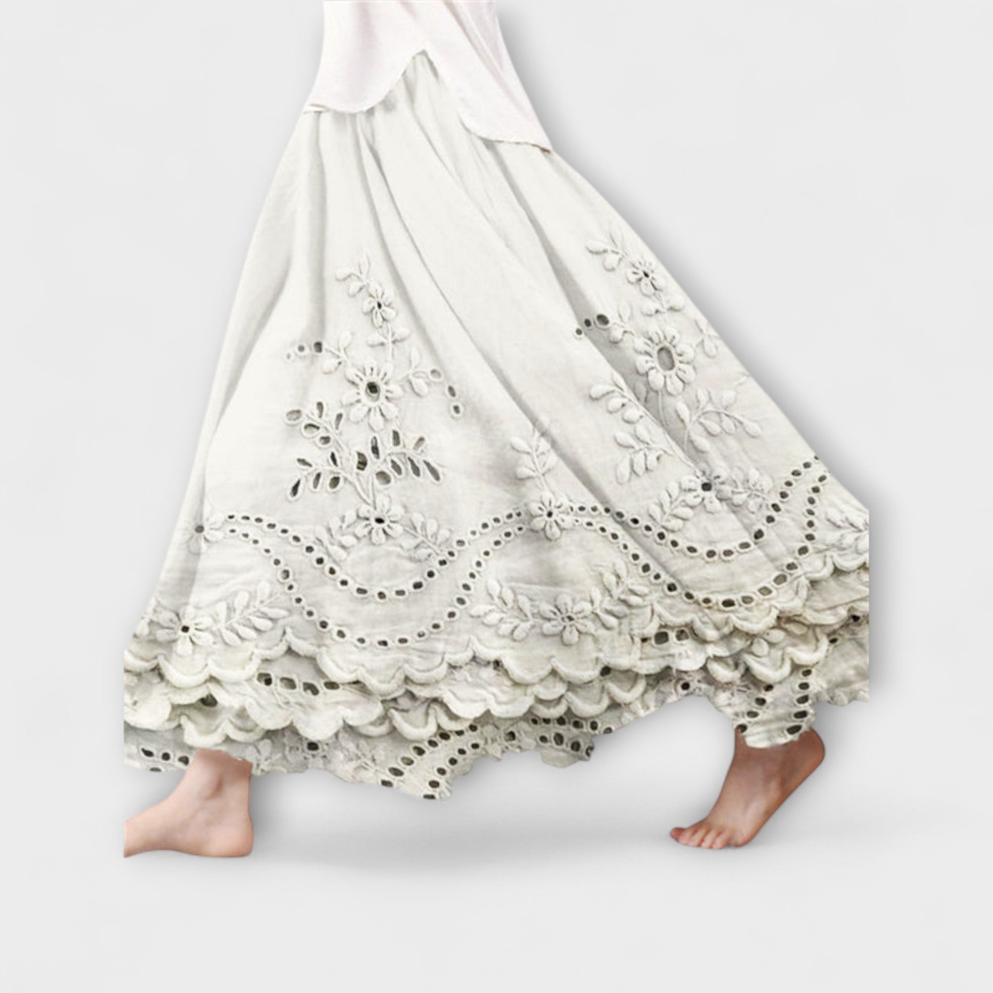 Luna – Boho Maxi Skjørt med Broderi