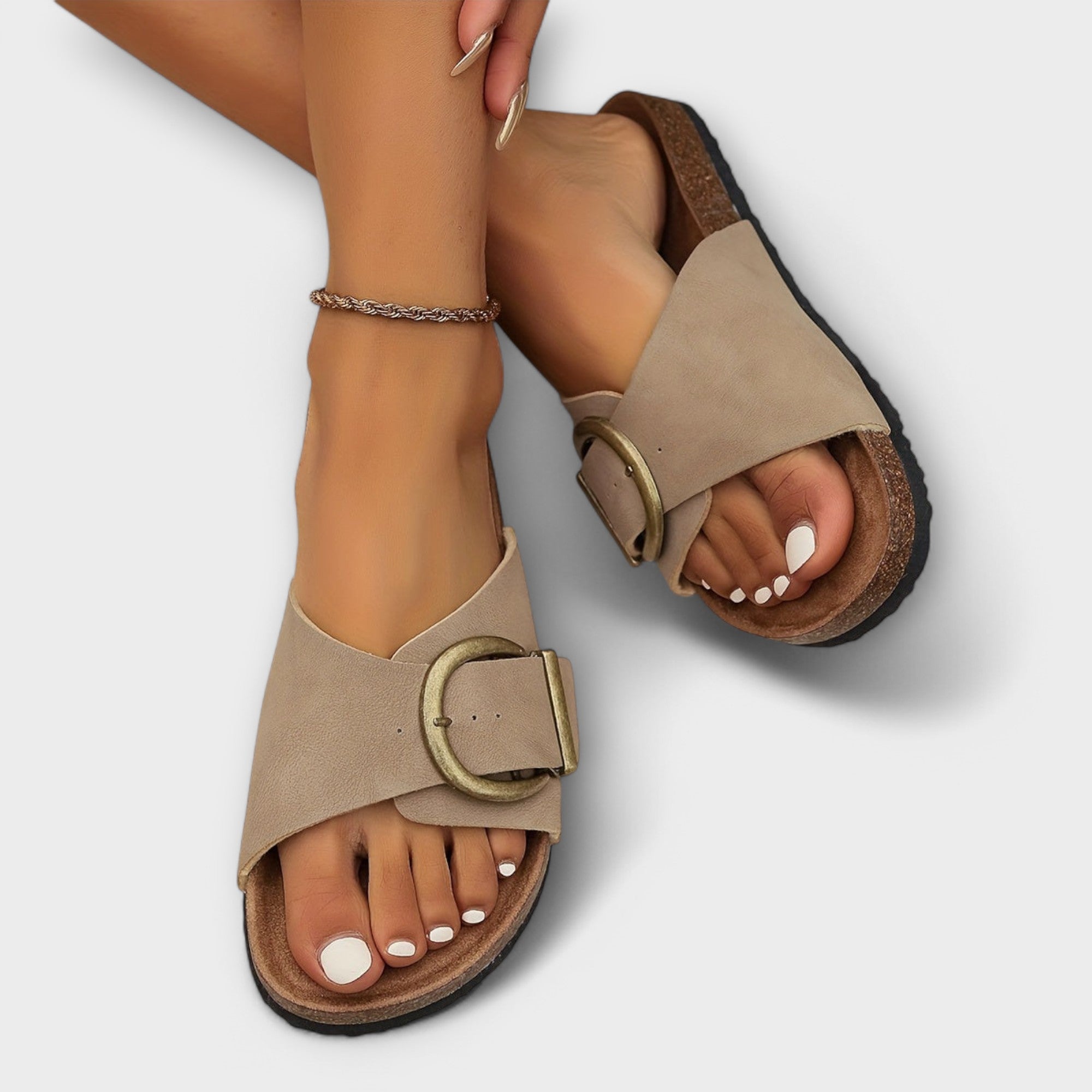 Margie - Kvinne Kork Sandaler med Spenne Design