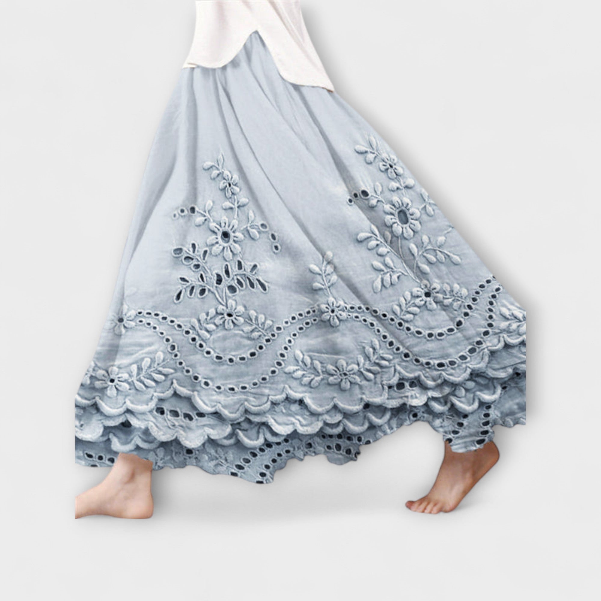 Luna – Boho Maxi Skjørt med Broderi
