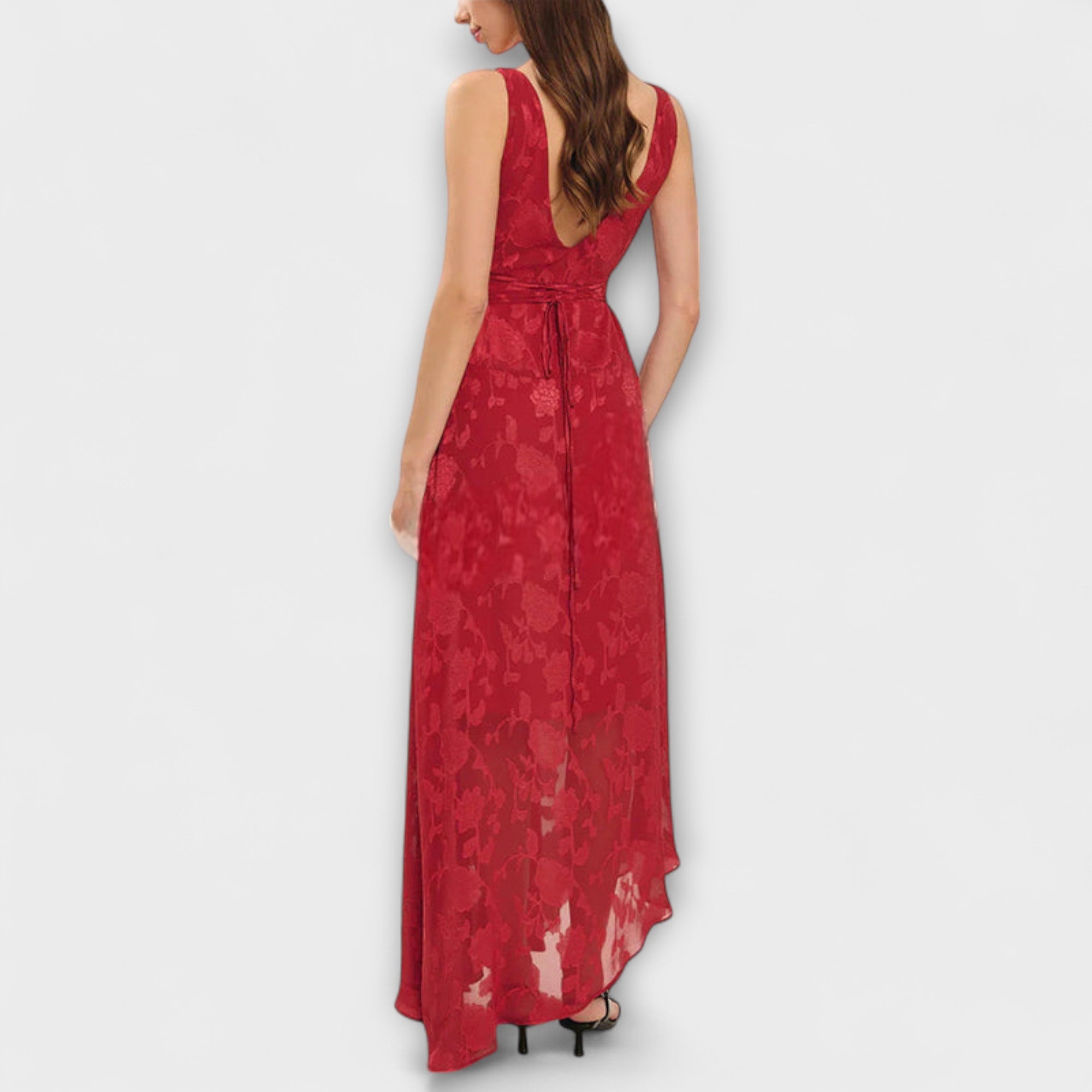 Opal - Elegant Ryggefri Snøring Jacquard Maxi Kjole