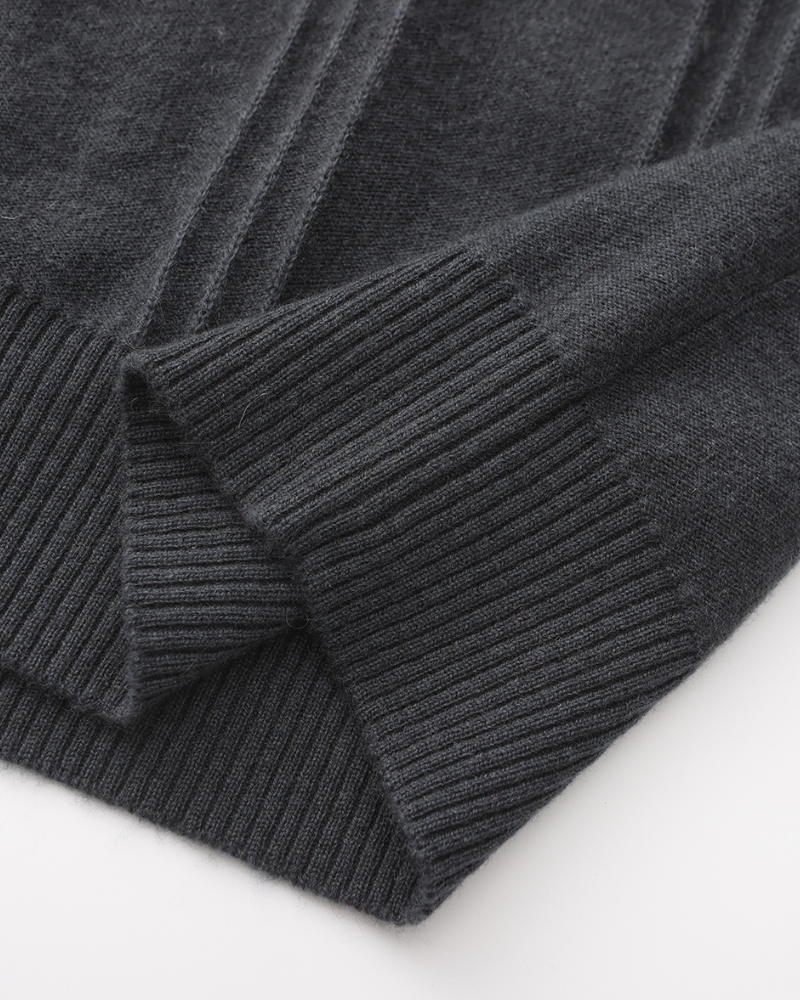 100% Cashmere Ribbet Halv Glidelås