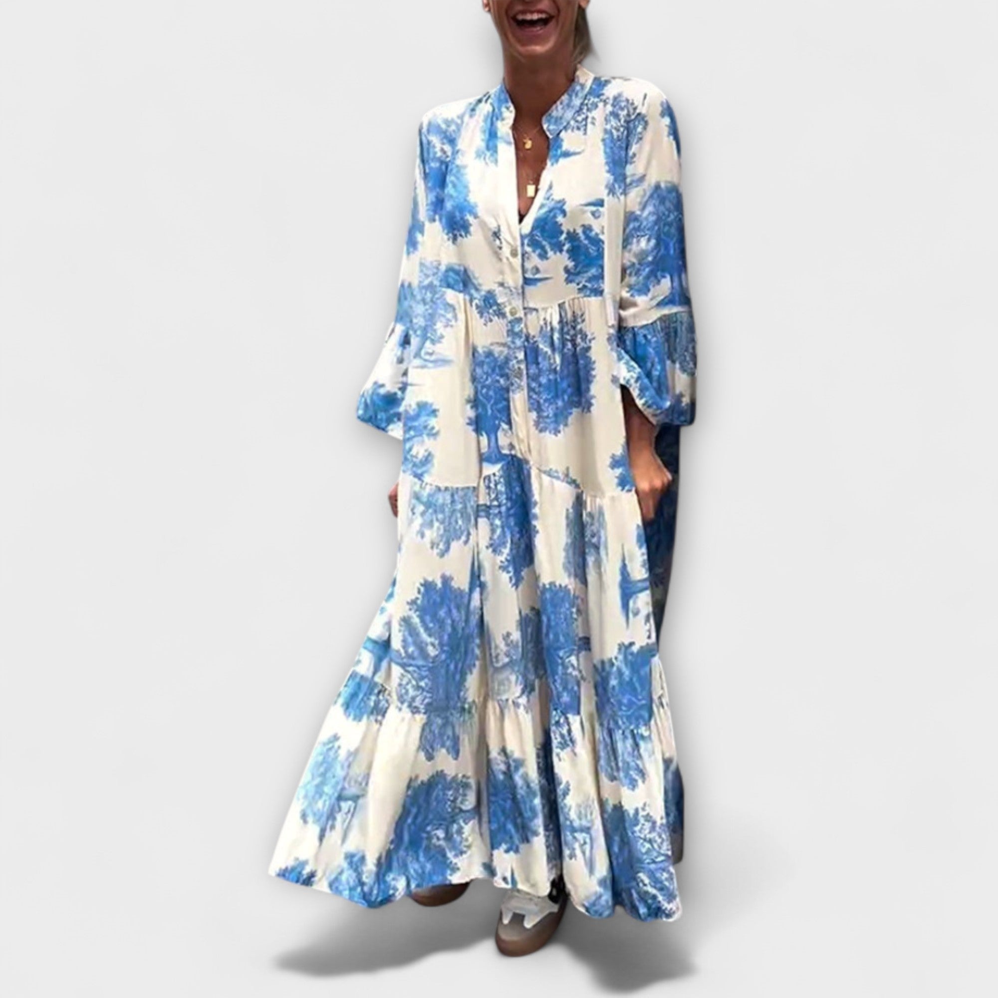 Nerina - Elegant Blomstrete Maxi Kjole