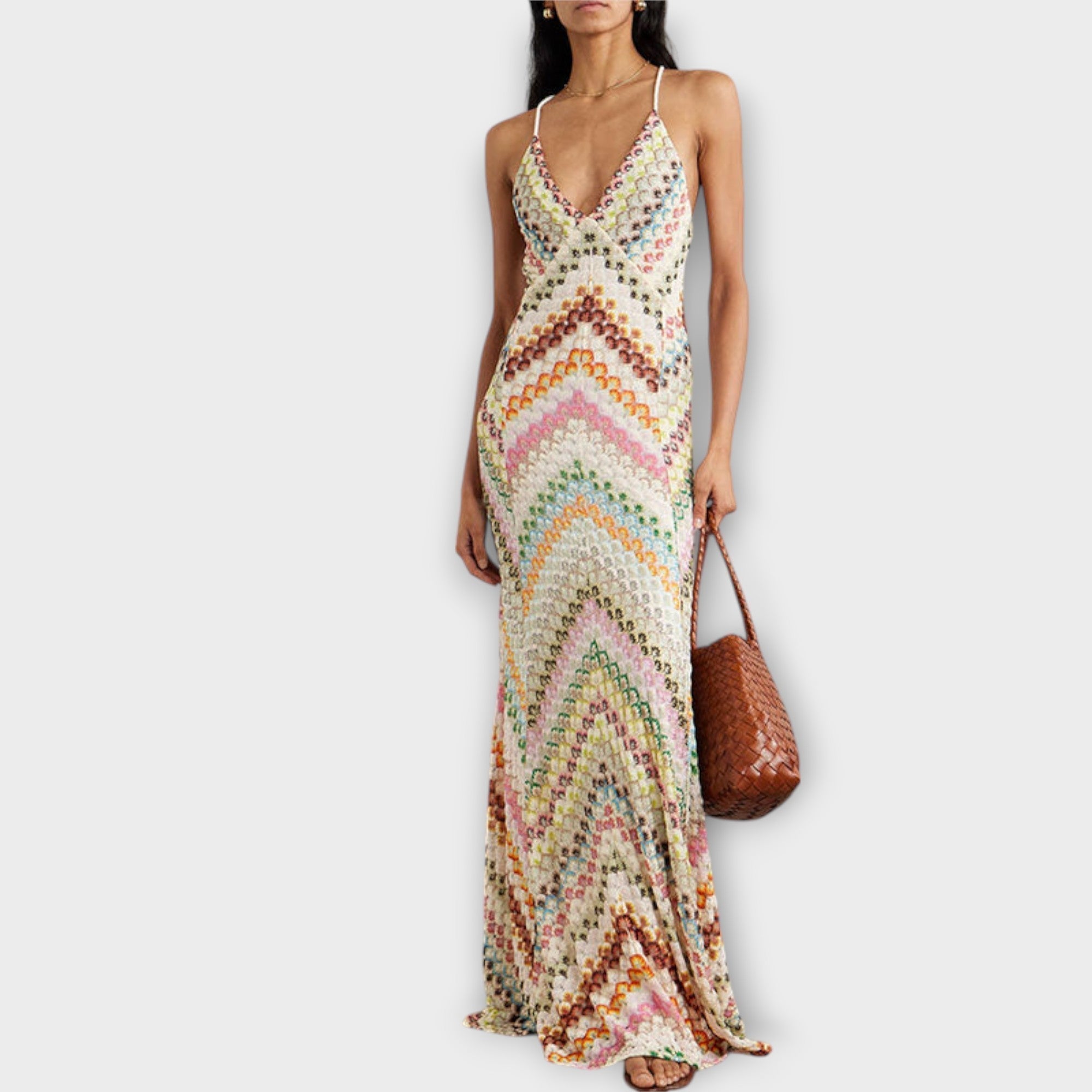 Remi - Missoni Fargerik Houndstooth Mønster Maxi Kjole