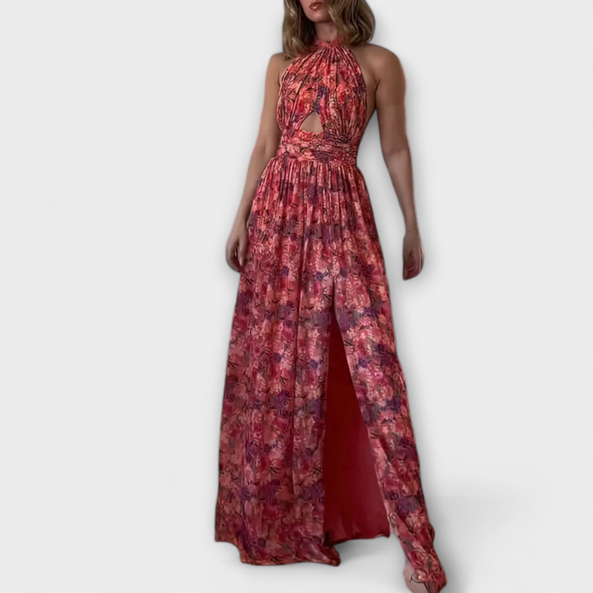 Nortrud - Ryggefri Maxikjole med Blomsterprint