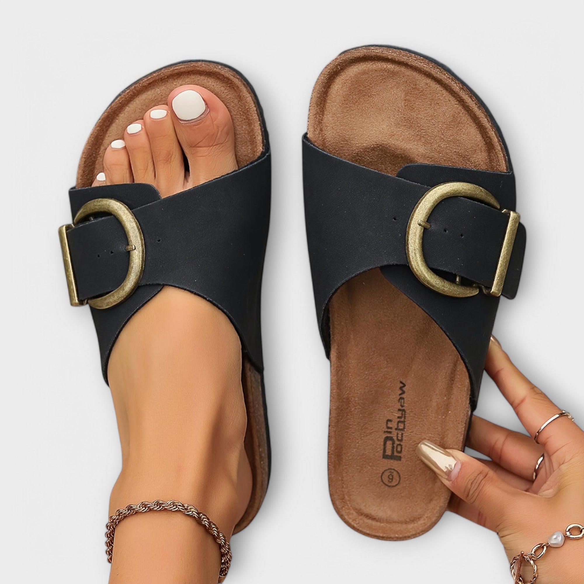 Margie - Kvinne Kork Sandaler med Spenne Design