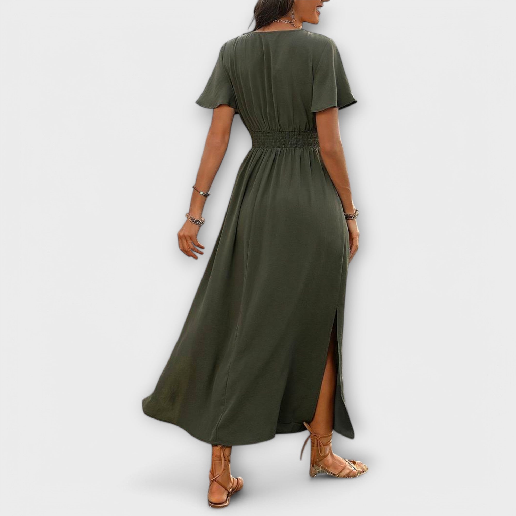 Heather - Elegant Boho Kjole med V-hals og Lange Ermer