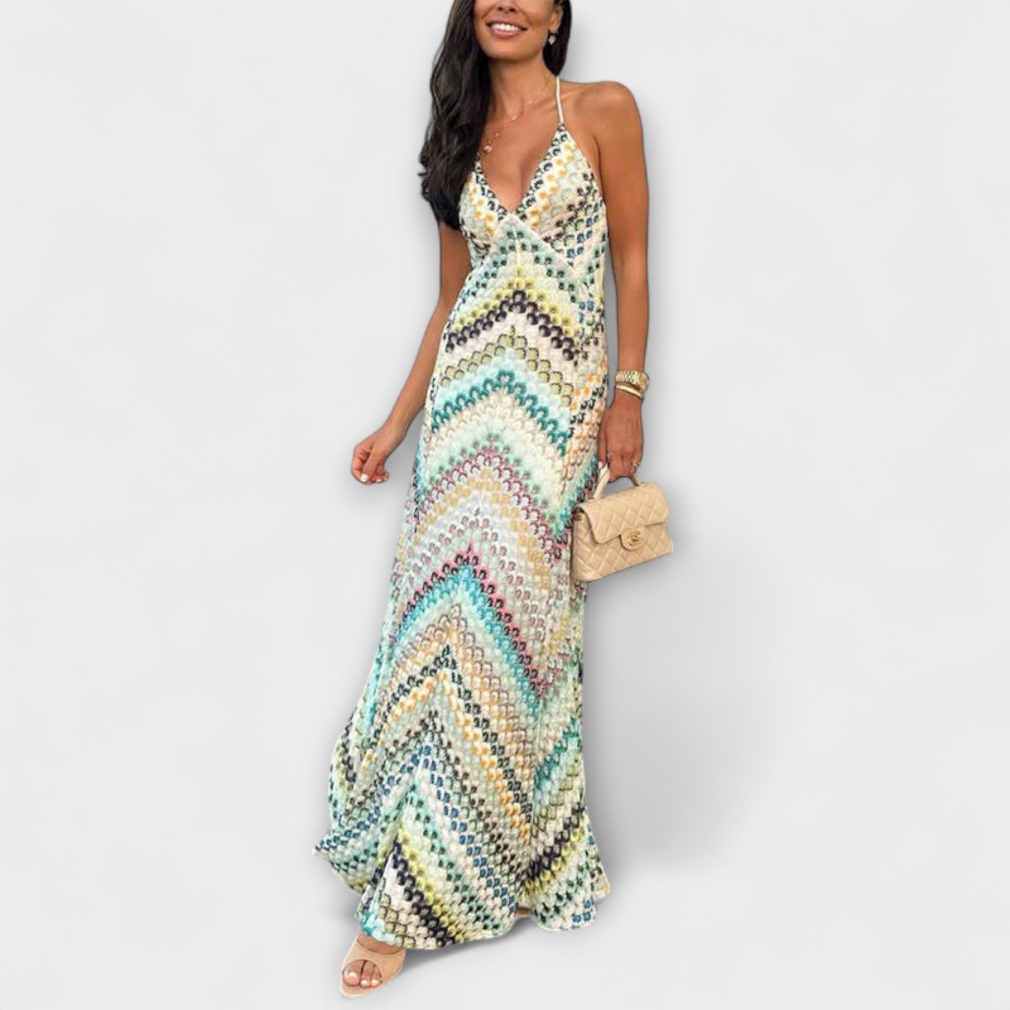 Remi - Missoni Fargerik Houndstooth Mønster Maxi Kjole