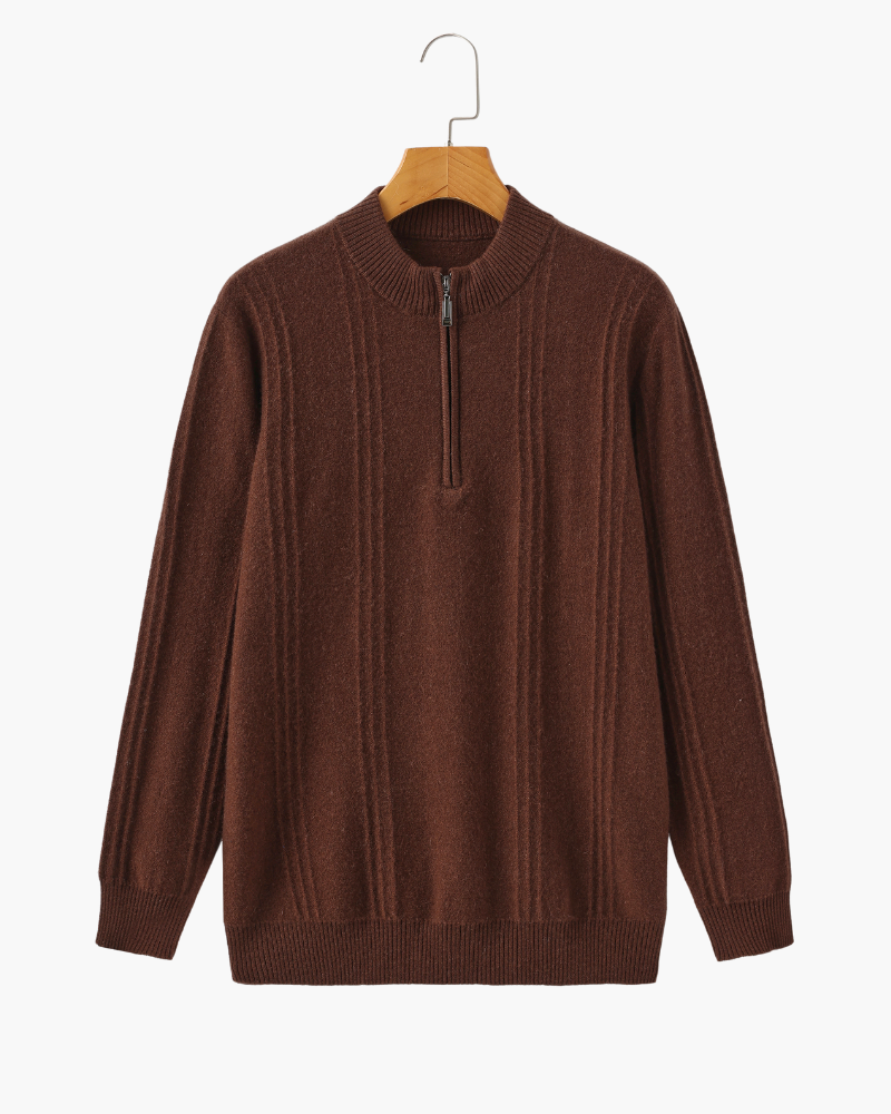 100% Cashmere Ribbet Halv Glidelås
