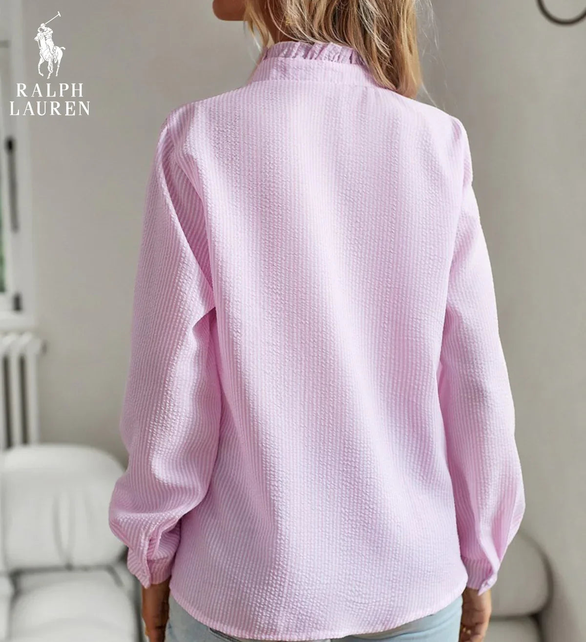 R. Lauren Ruffled Button-Up Shirt – Myk Teksturert Passform