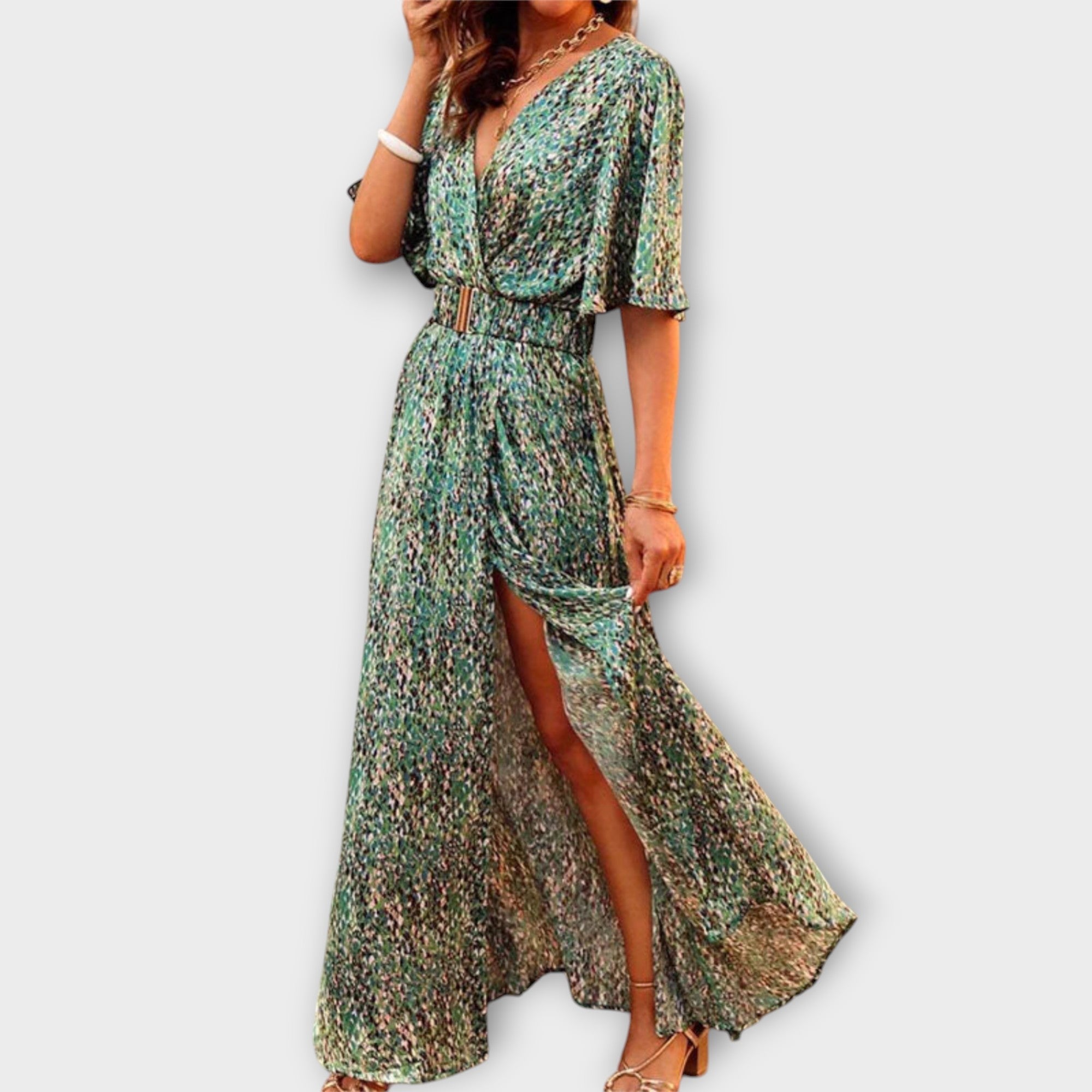 Sabine - Stilig Wrap Maxi Kjole med Flytende Design