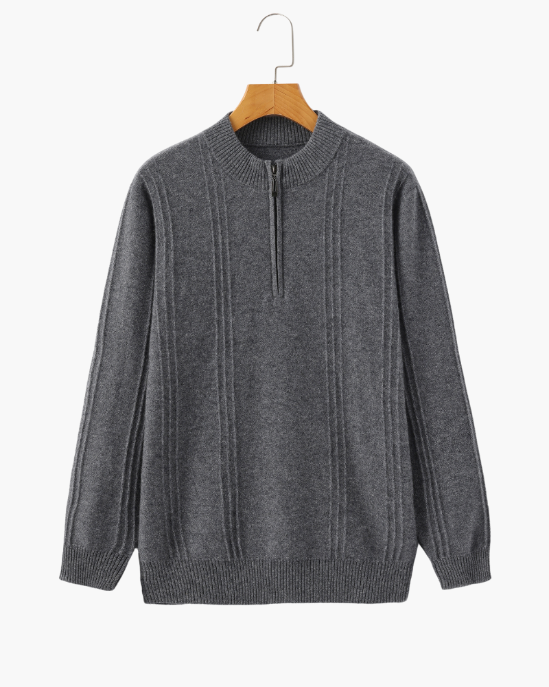 100% Cashmere Ribbet Halv Glidelås