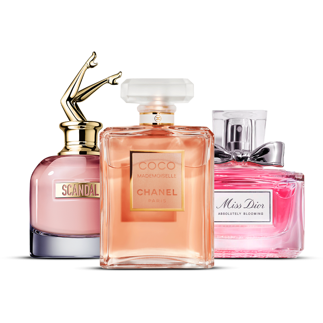 Kombinasjon av 3 kvinnelige parfymer – Scandal, Coco Mademoiselle og Miss Dior [100 ml hver]
