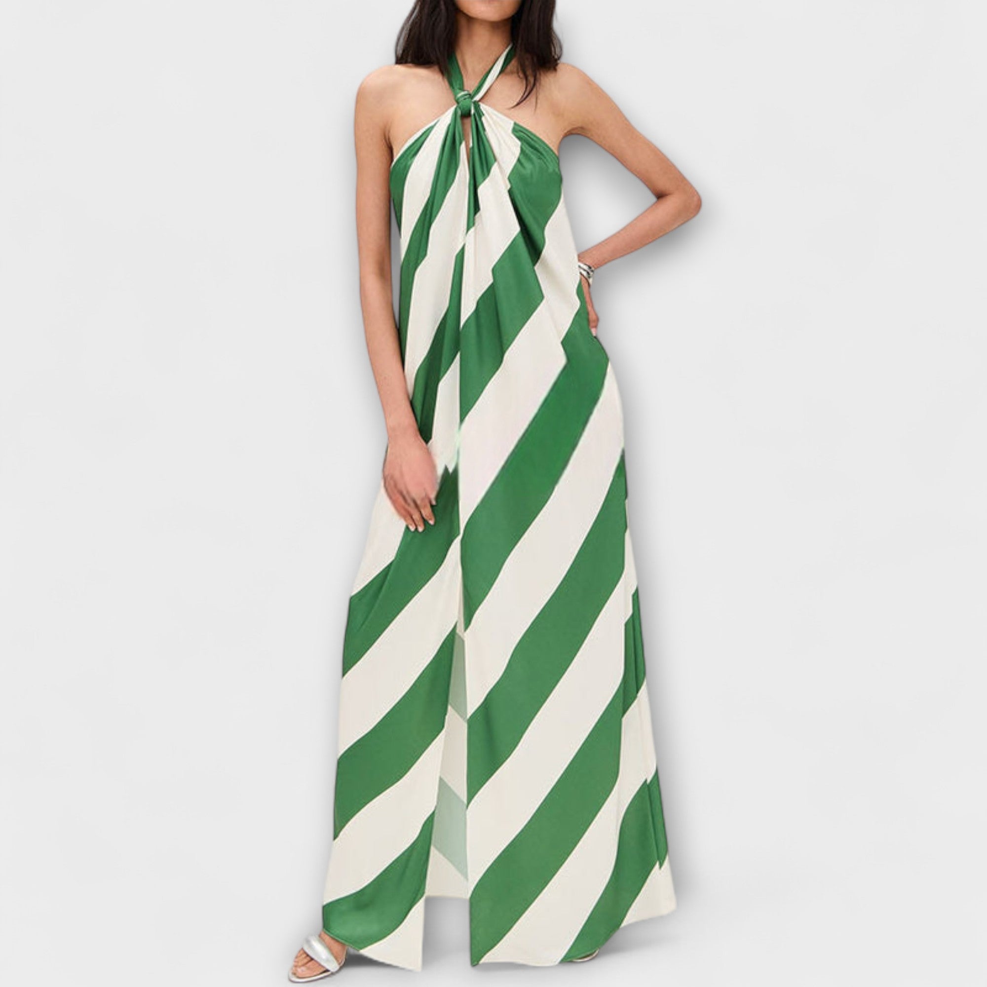 Marlowe - Stripete Halter Ryggløs Maxi Kjole