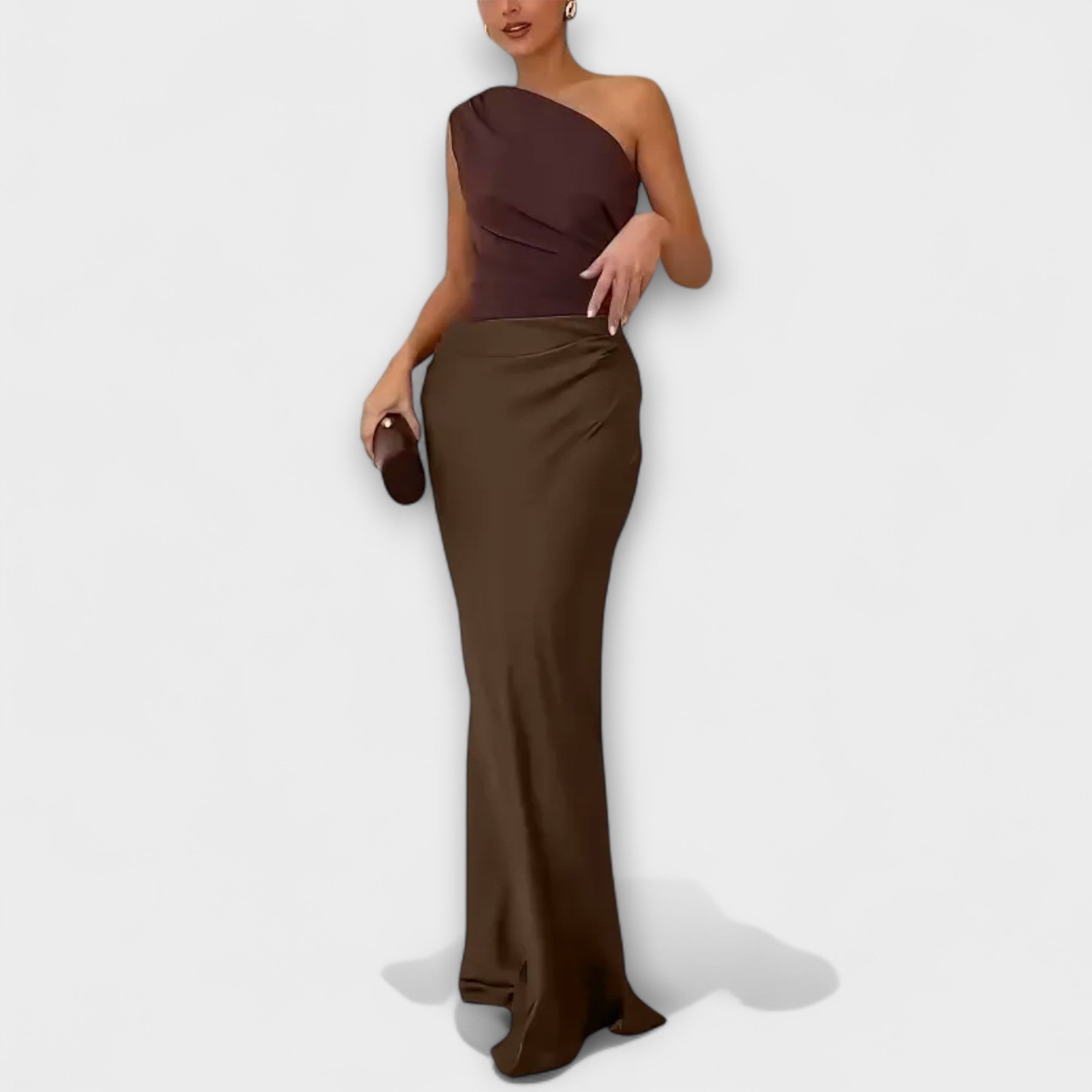 Elegant En-Skulder Plisserte Maxi Kjole