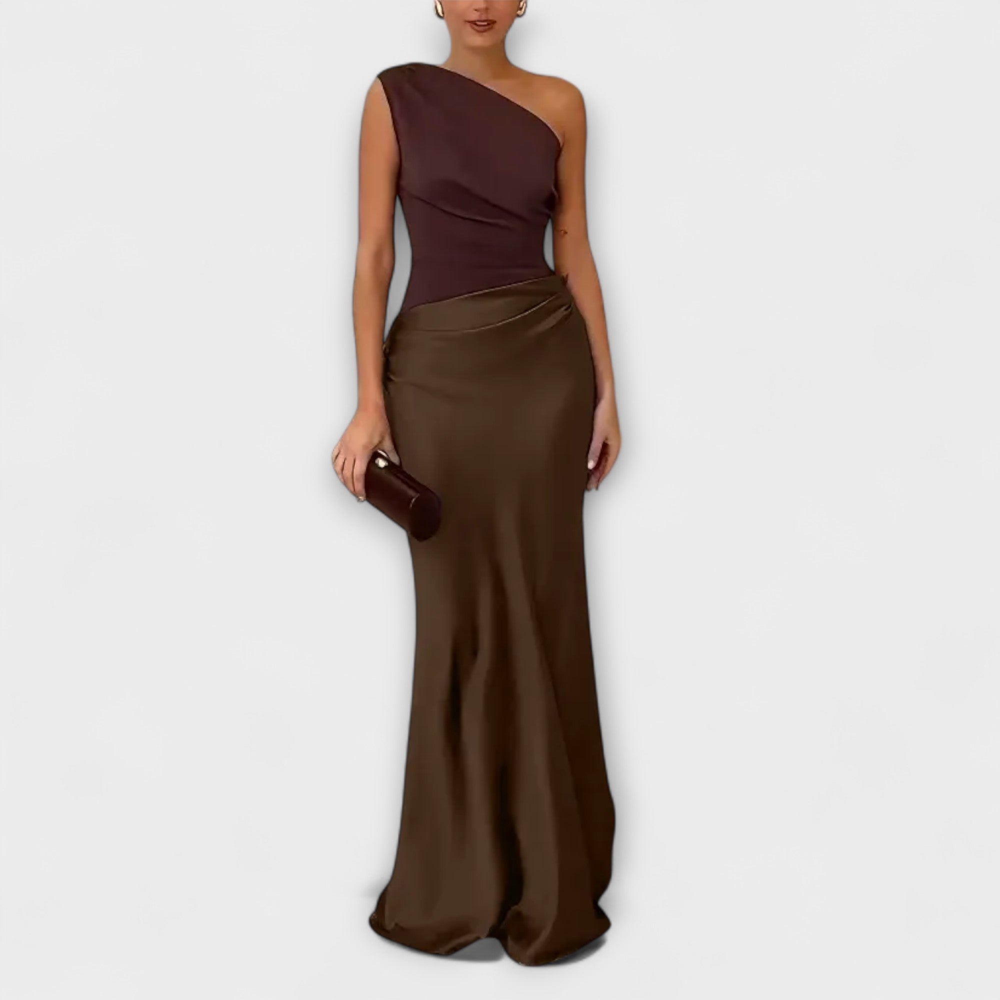 Elegant En-Skulder Plisserte Maxi Kjole