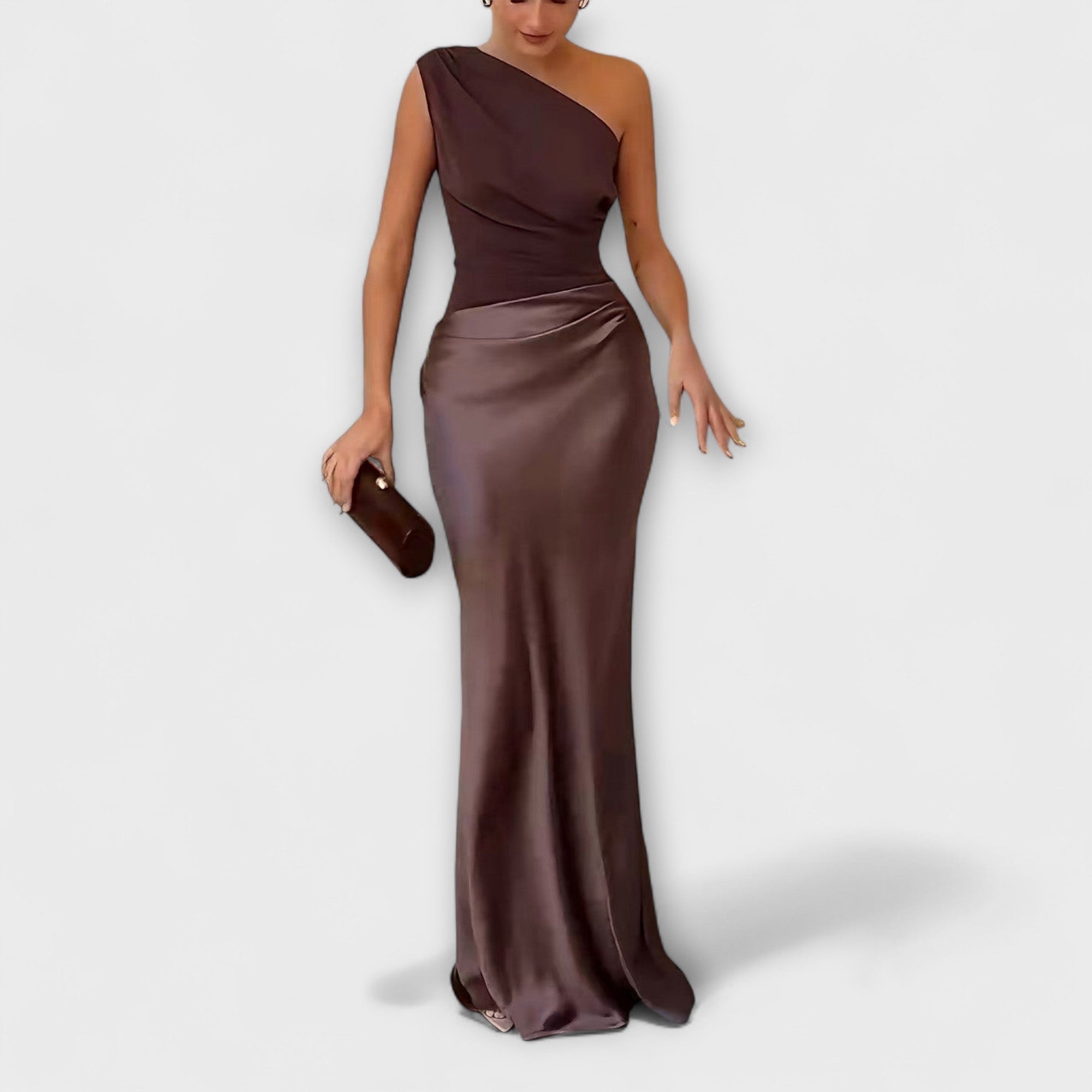 Elegant En-Skulder Plisserte Maxi Kjole