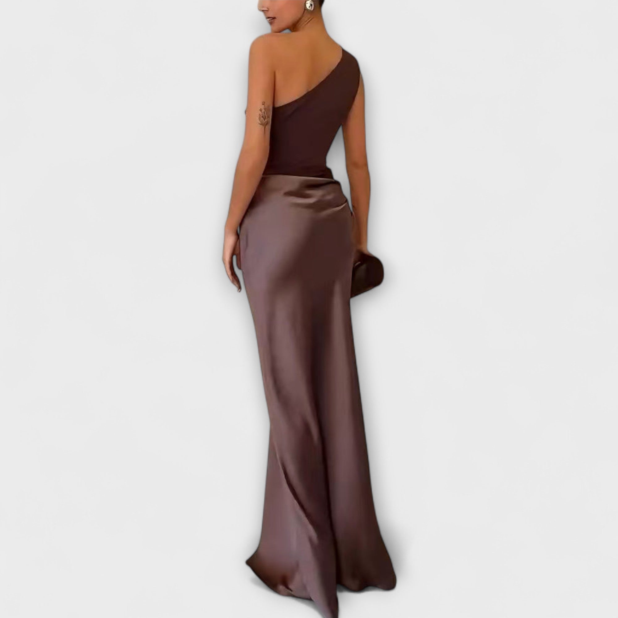 Elegant En-Skulder Plisserte Maxi Kjole