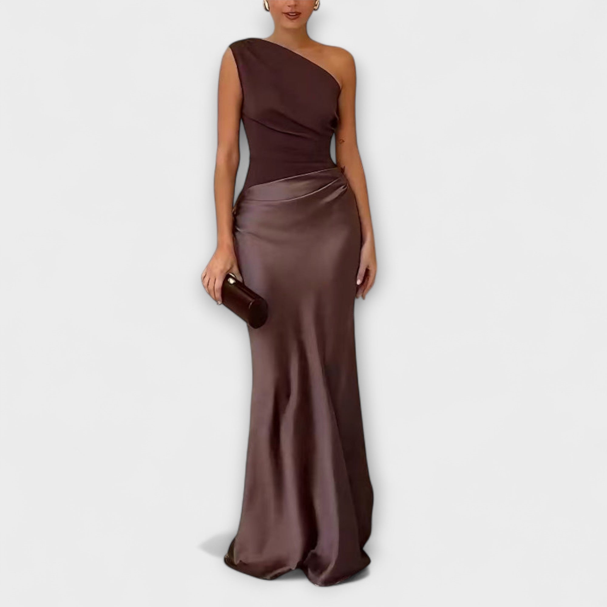 Elegant En-Skulder Plisserte Maxi Kjole
