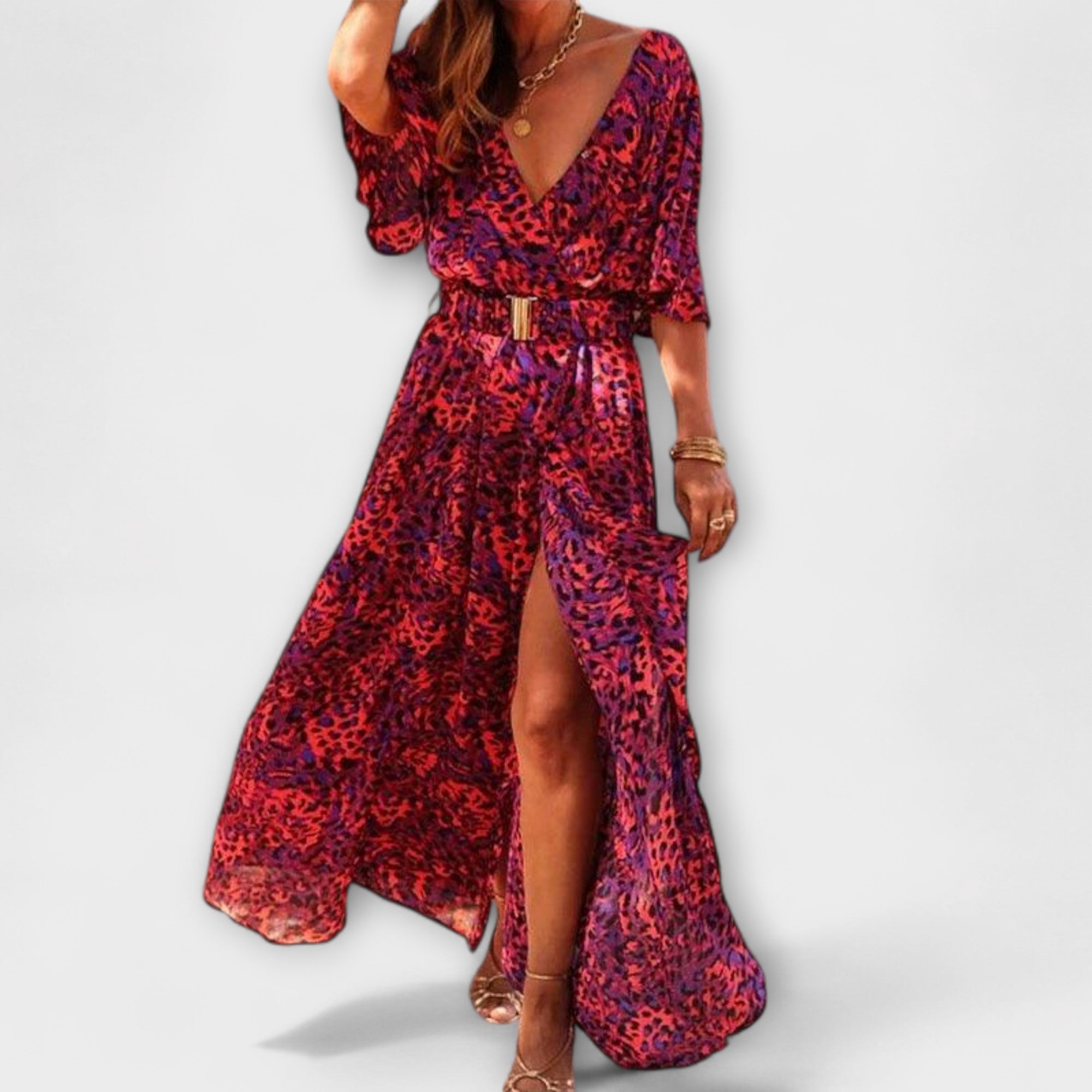 Sabine - Stilig Wrap Maxi Kjole med Flytende Design