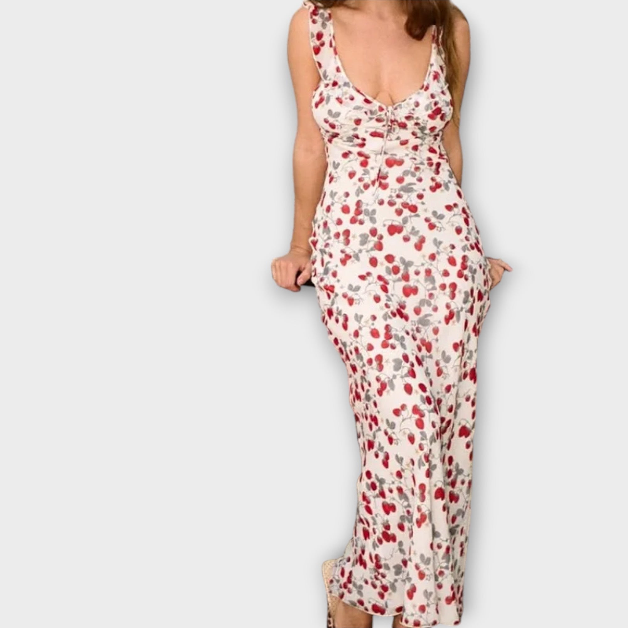 Kryptografisk Blomstertrykk Plunge Maxi Kjole