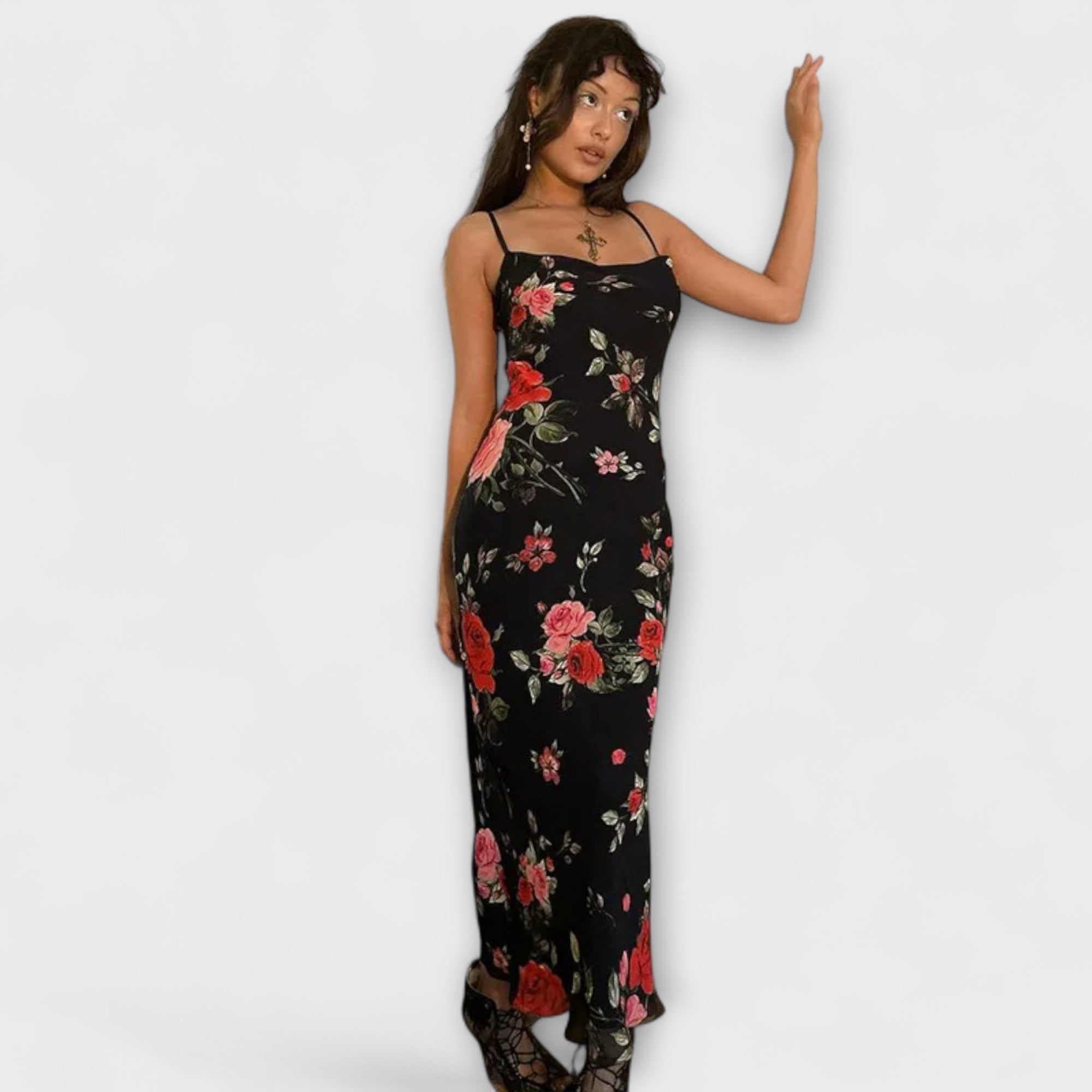 Blomsterprint Spaghetti Stropp Bodycon Kjole