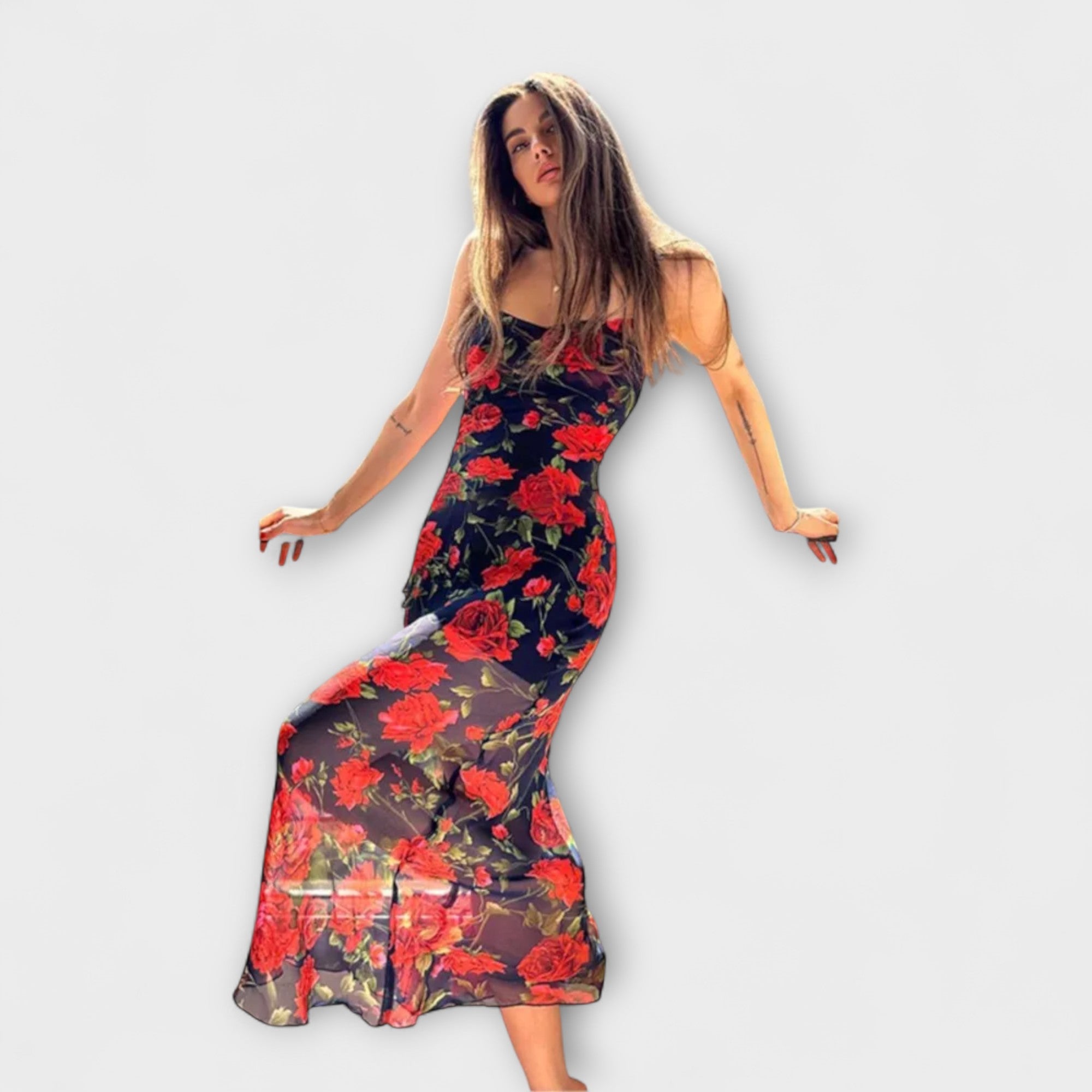 Blomsterprint Spaghetti Stropp Bodycon Kjole