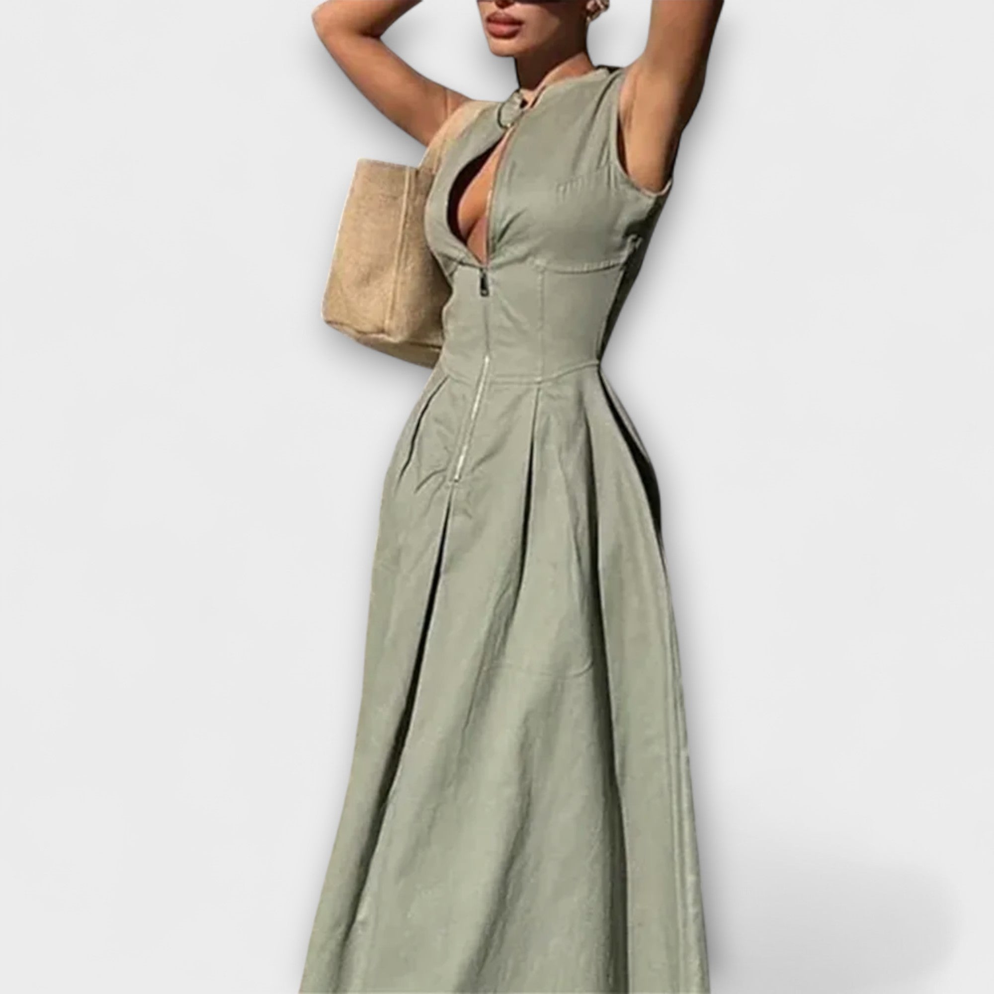 Ermeløs Plisserte Bodycon Midi Kjole
