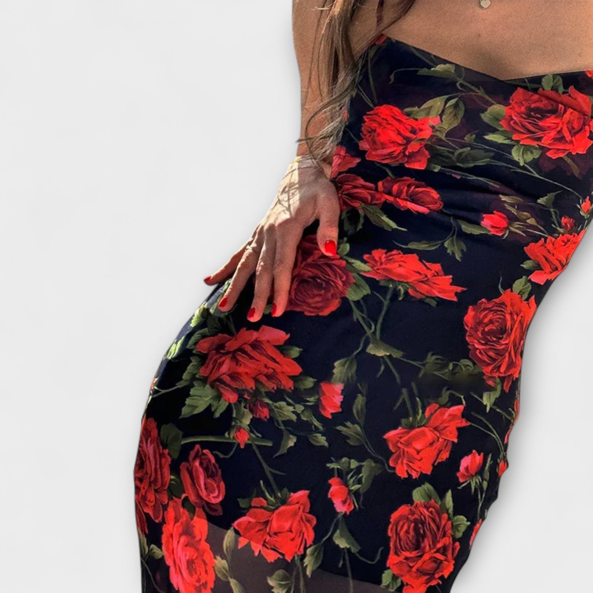 Blomsterprint Spaghetti Stropp Bodycon Kjole