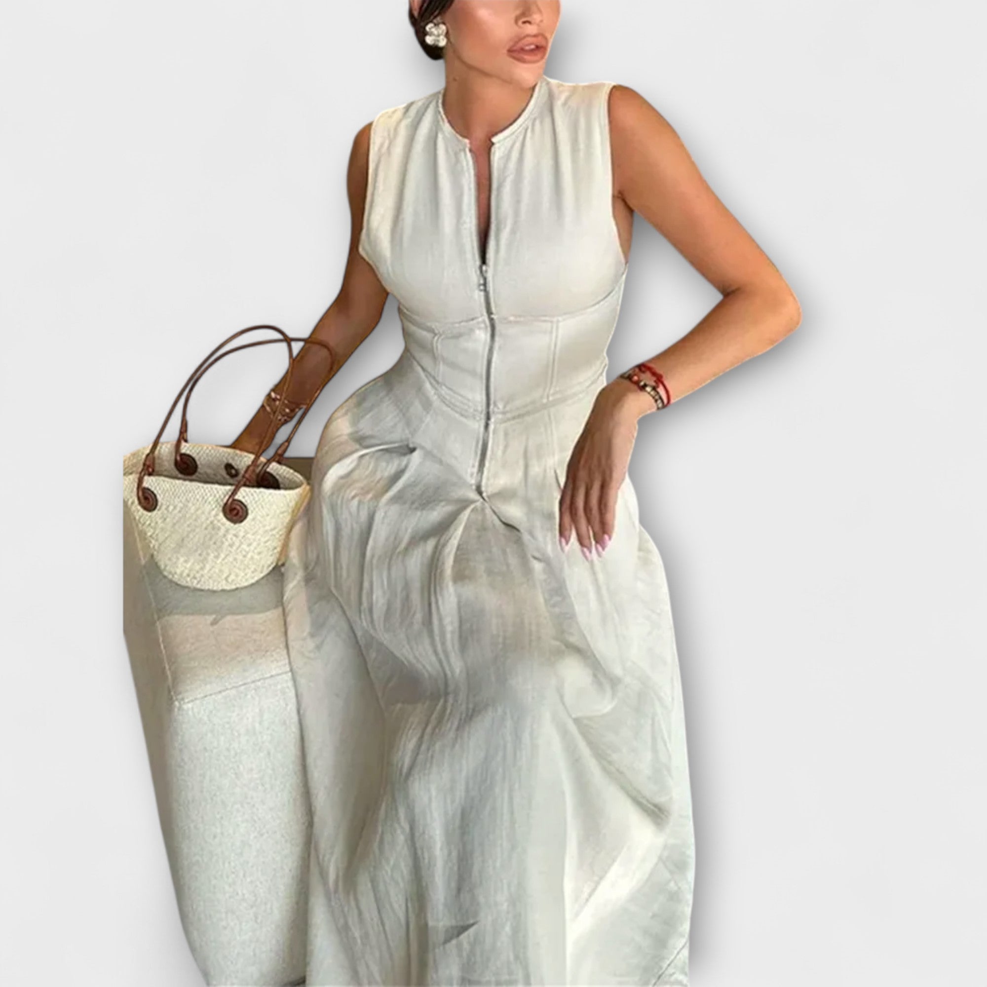 Ermeløs Plisserte Bodycon Midi Kjole
