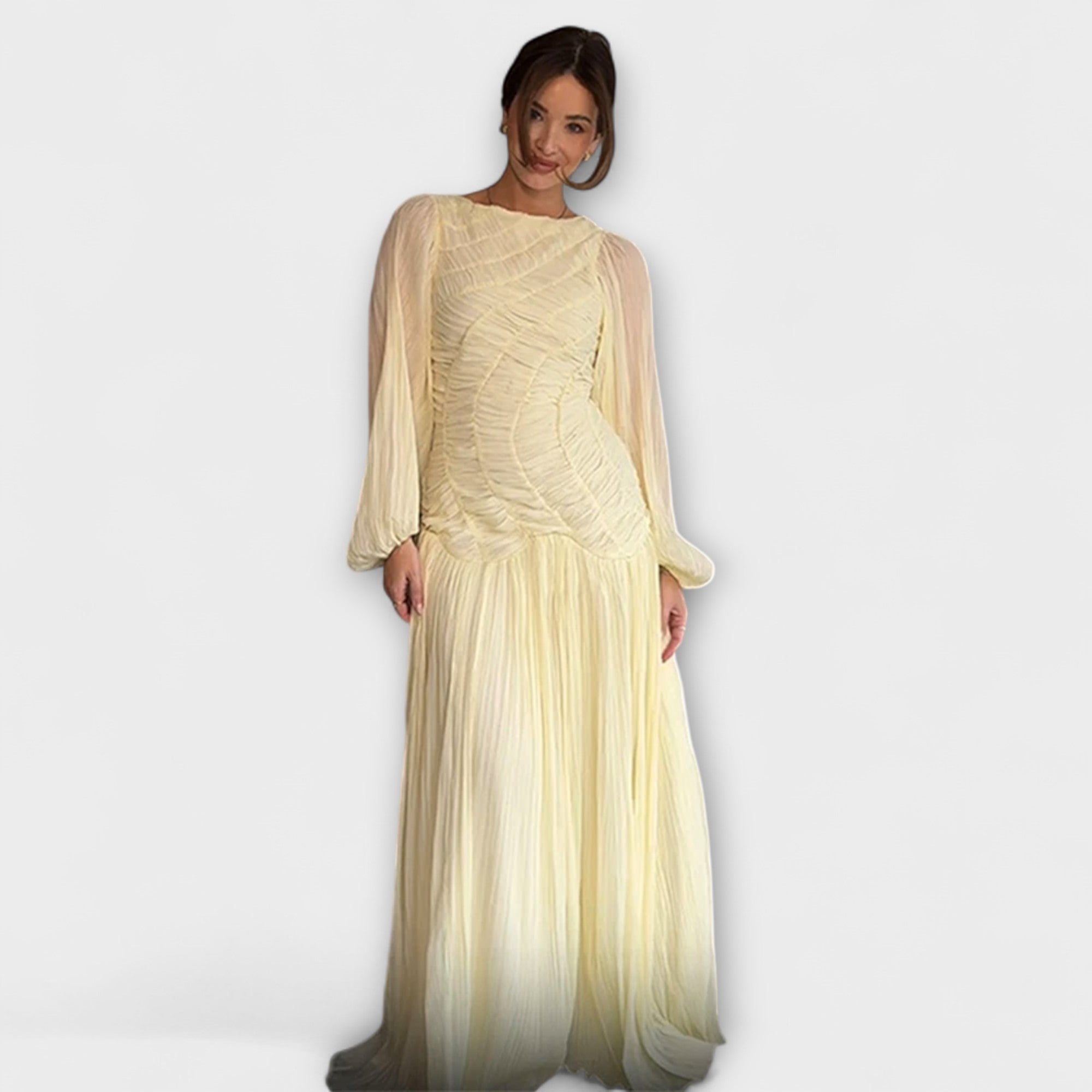 Elegant Plisserte Kjole med Lange Ermer
