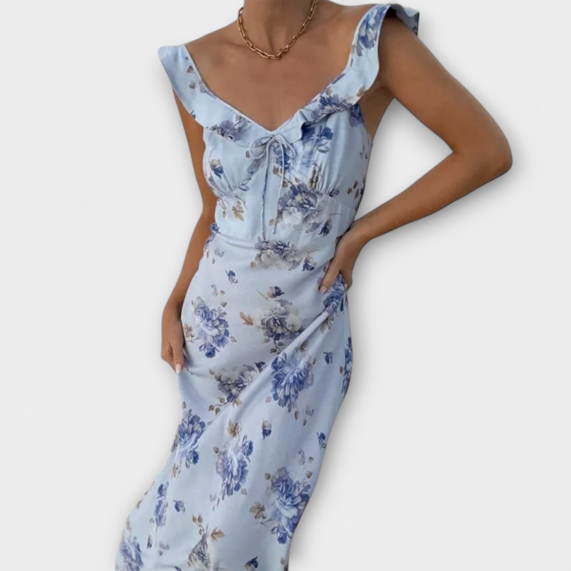 Kryptografisk Blomstertrykk Plunge Maxi Kjole