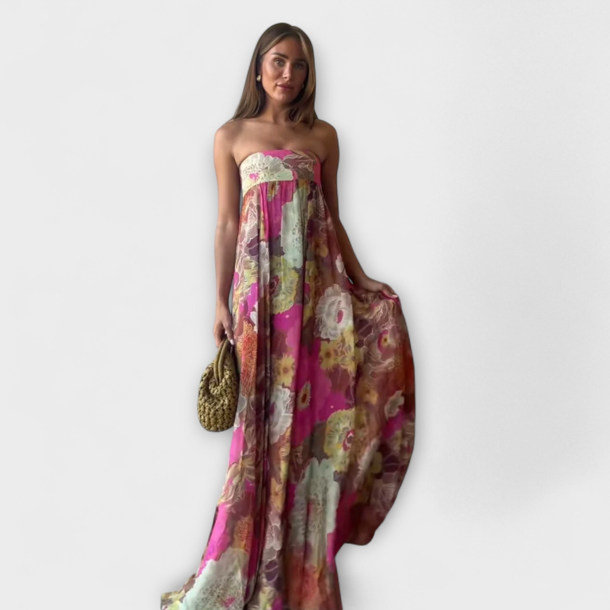 Chic Retro Uten Stropper Plisserte Maxi Kjole