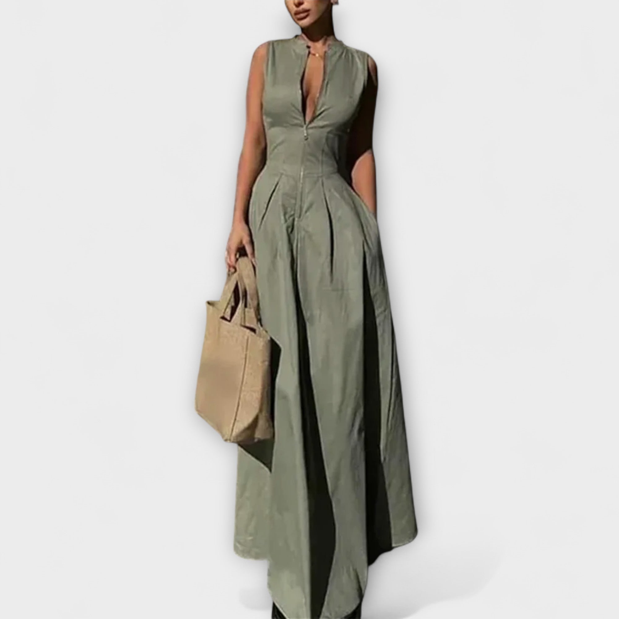 Ermeløs Plisserte Bodycon Midi Kjole