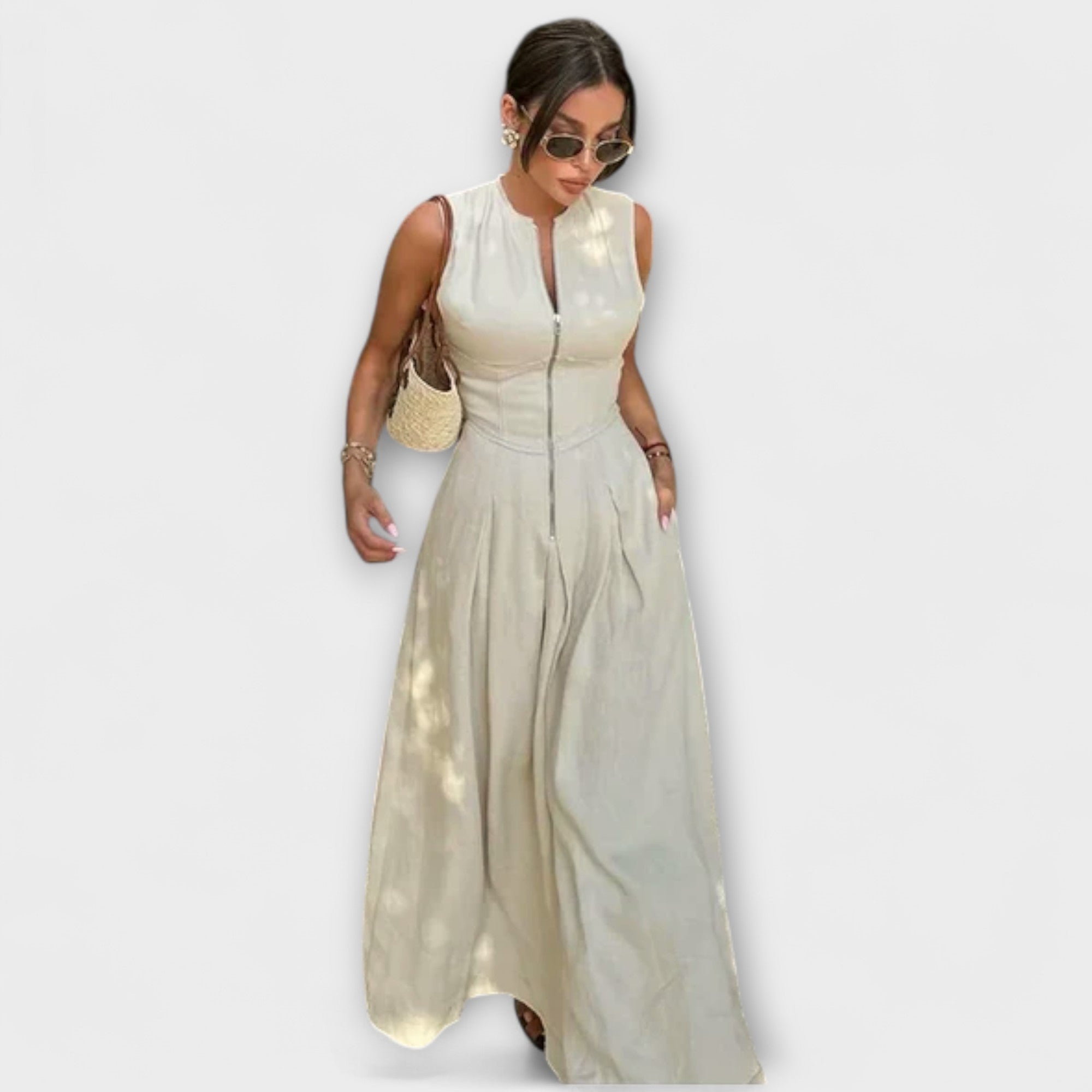 Ermeløs Plisserte Bodycon Midi Kjole