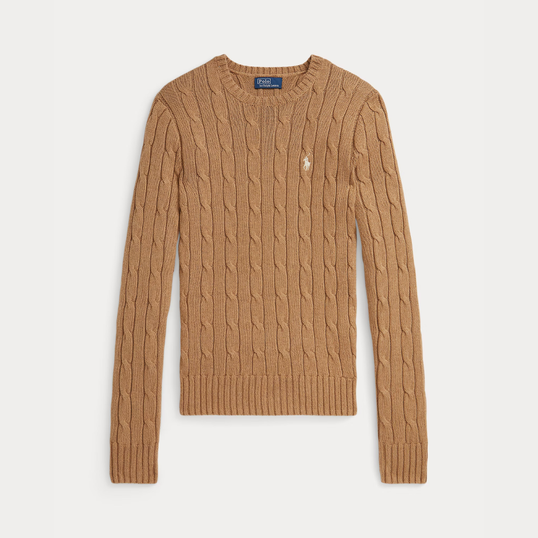 Zopfmuster-Baumwollpullover med rund hals