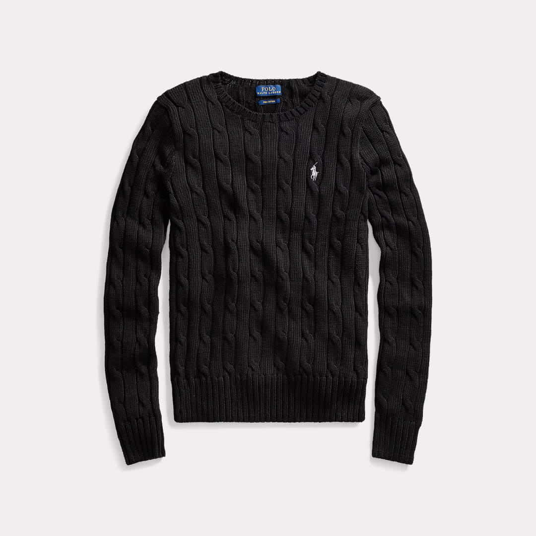 Zopfmuster-Baumwollpullover med rund hals