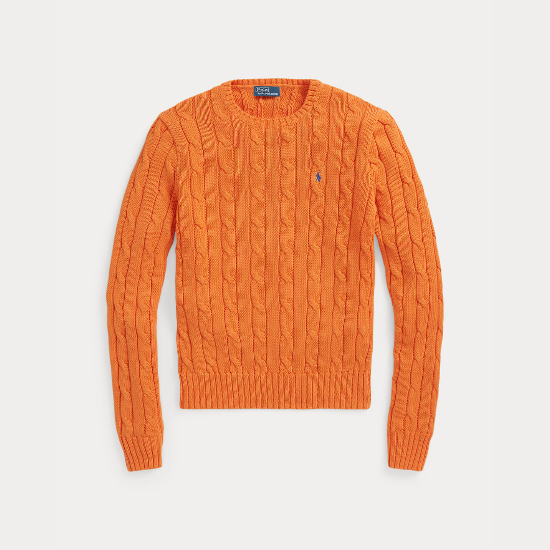 Zopfmuster-Baumwollpullover med rund hals