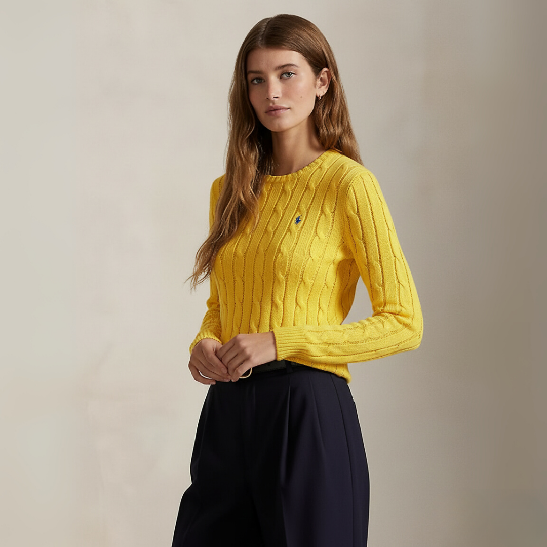 Zopfmuster-Baumwollpullover med rund hals