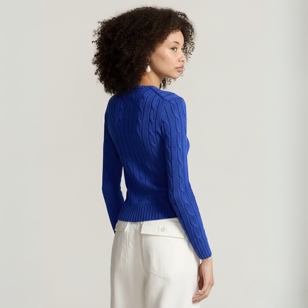 Zopfmuster-Baumwollpullover med rund hals