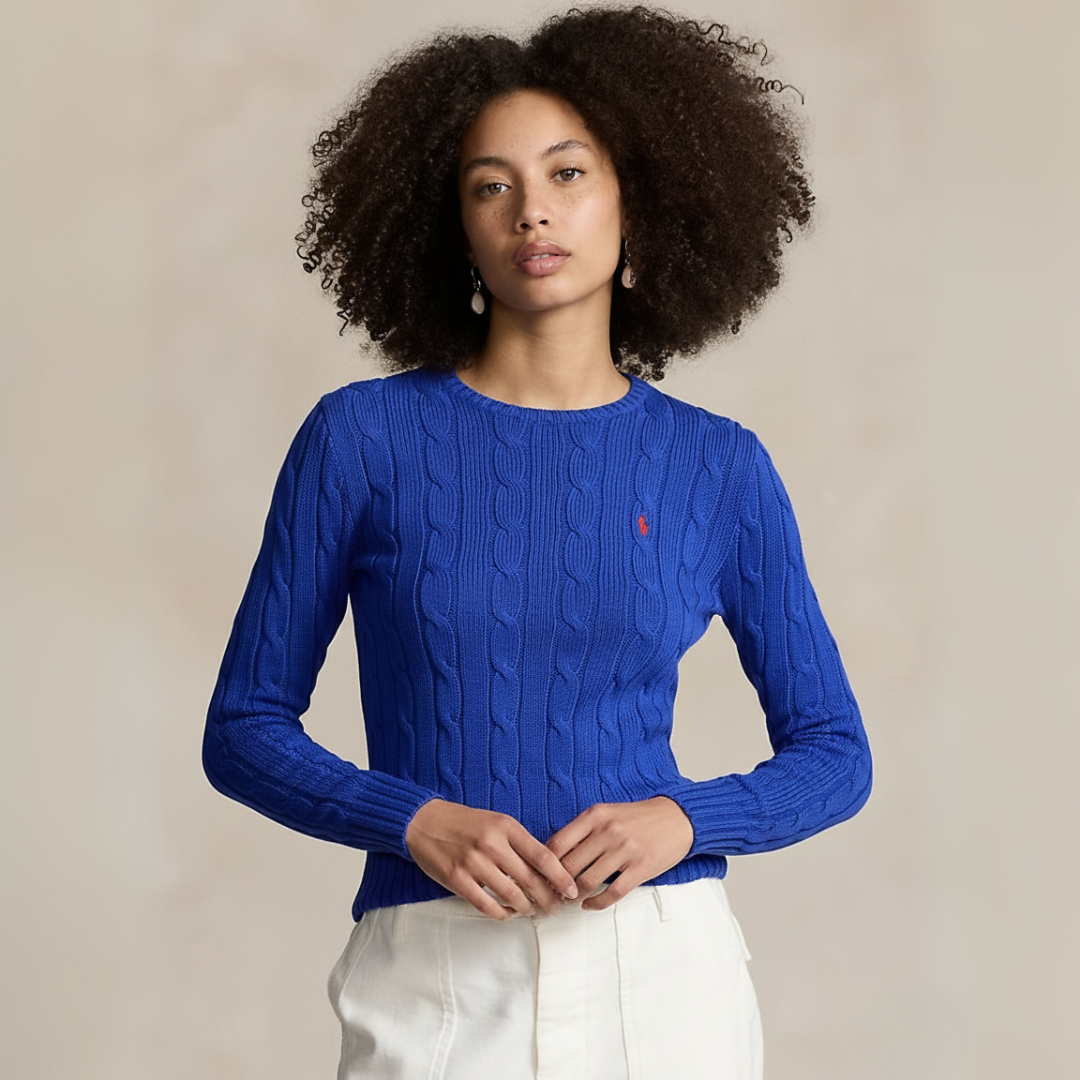 Zopfmuster-Baumwollpullover med rund hals
