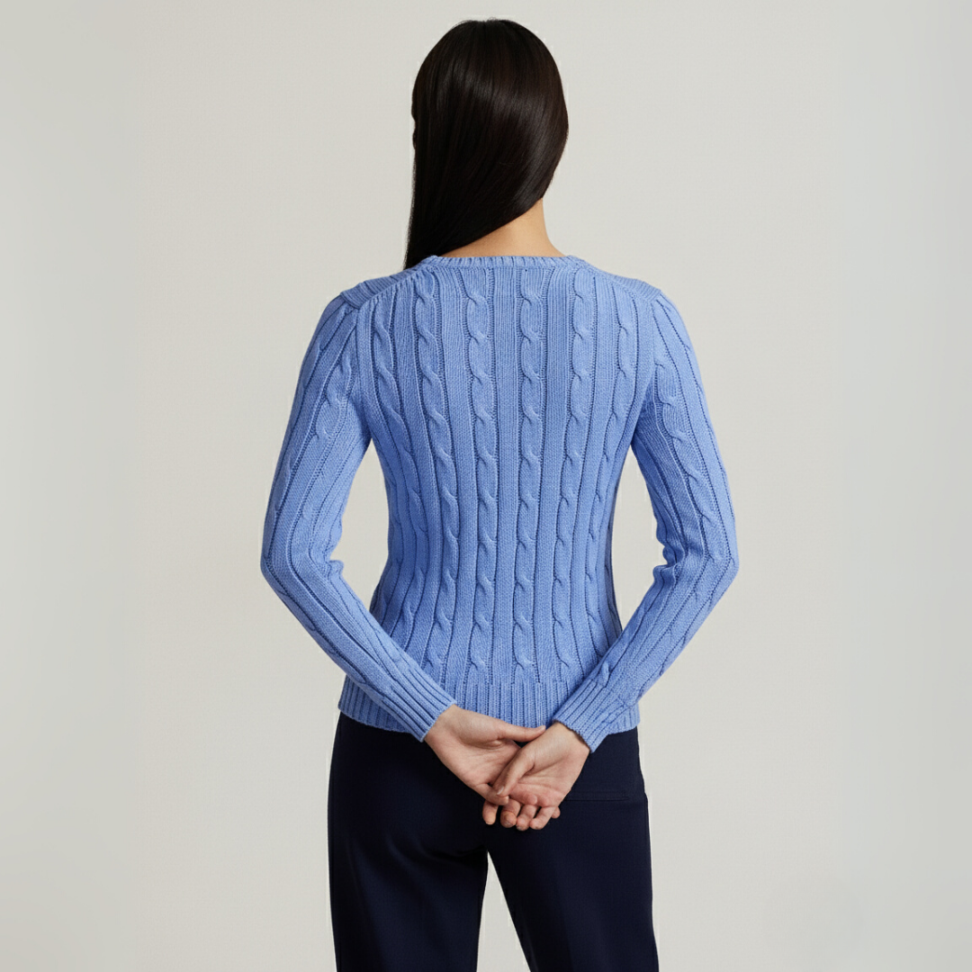 Zopfmuster-Baumwollpullover med rund hals