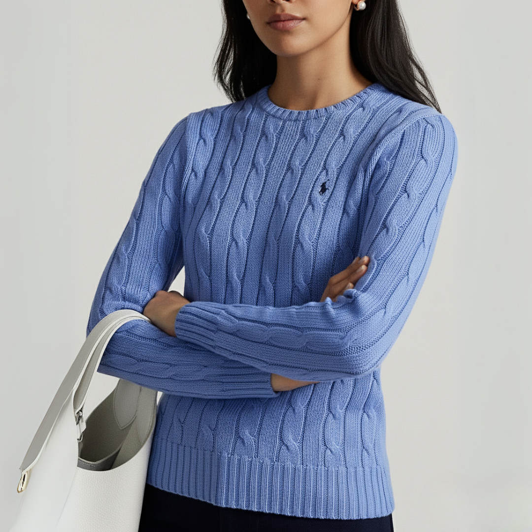 Zopfmuster-Baumwollpullover med rund hals