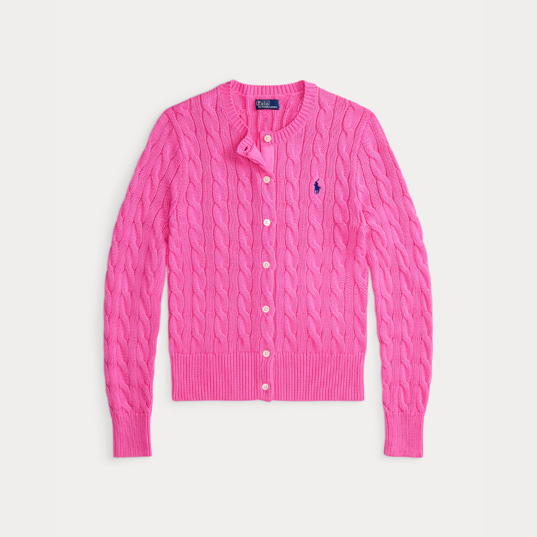 Flette-mønster bomulls-cardigan med rund hals