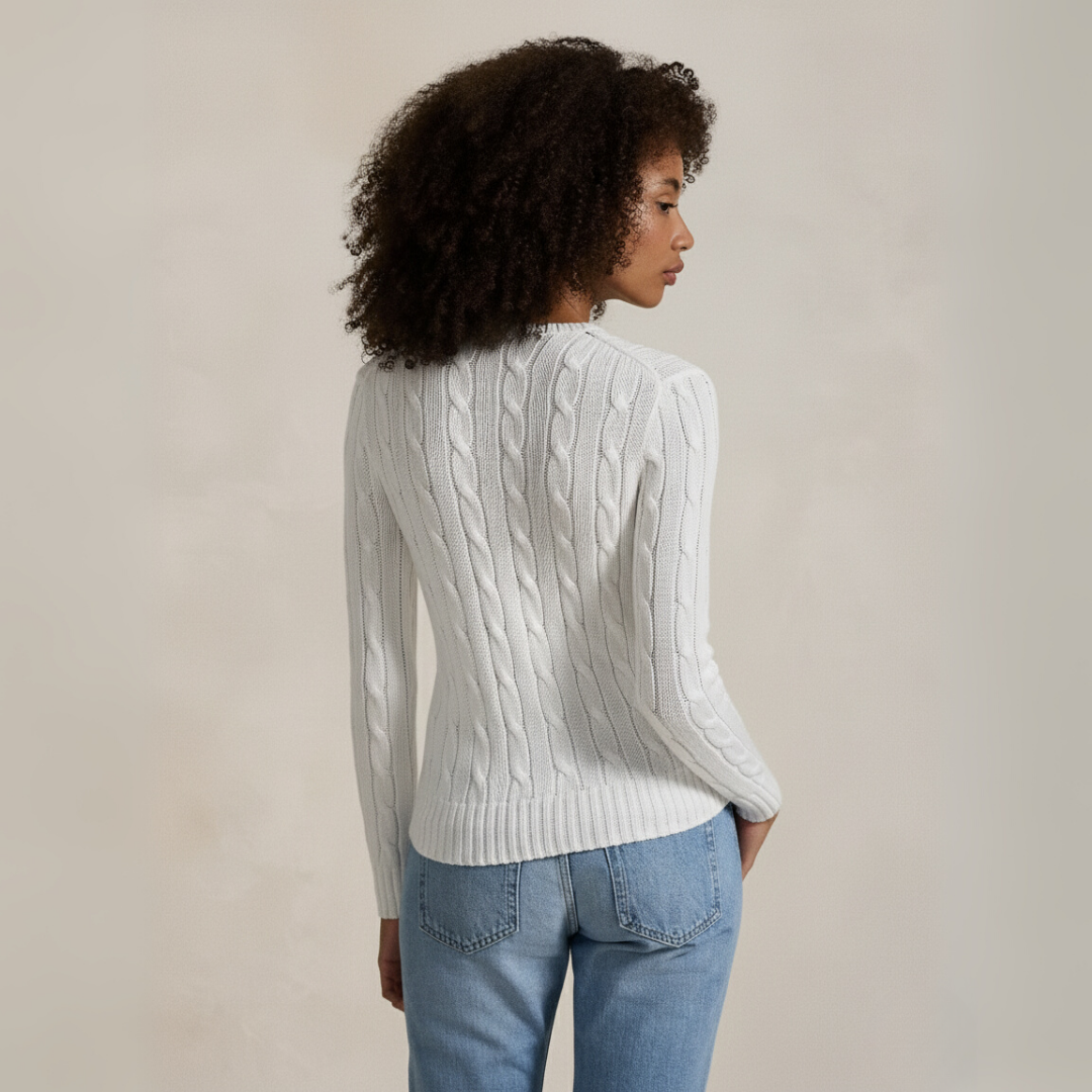 Zopfmuster-Baumwollpullover med rund hals